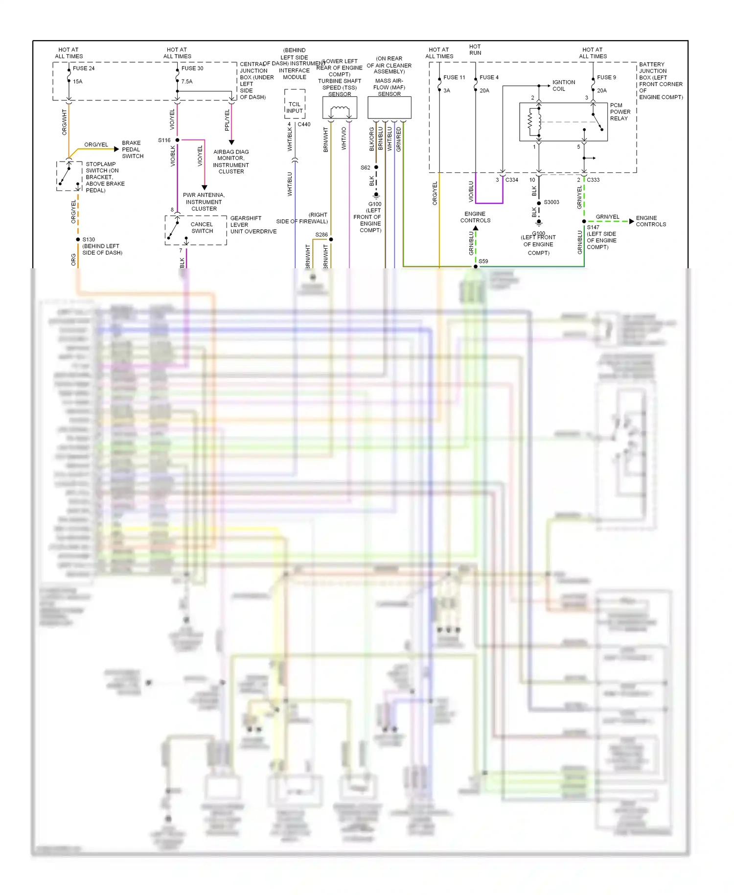Mercury Mystique I (1994-2000) engine coolant temperature (ect) sensor (upper right rear of engine) wiring diagram  (1 of 1)