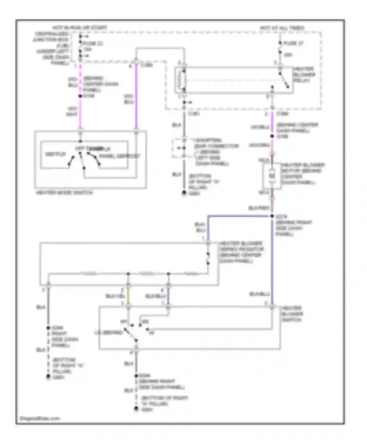 Wiring diagram heater blower switch for Mercury Mystique I (1994-2000) (3 of 3)