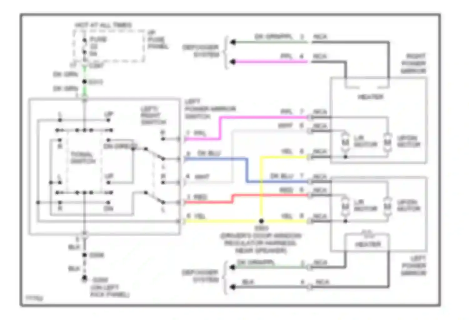 Wiring diagram left power mirror for Mercury Sable III (1995-1999) (1 of 1)