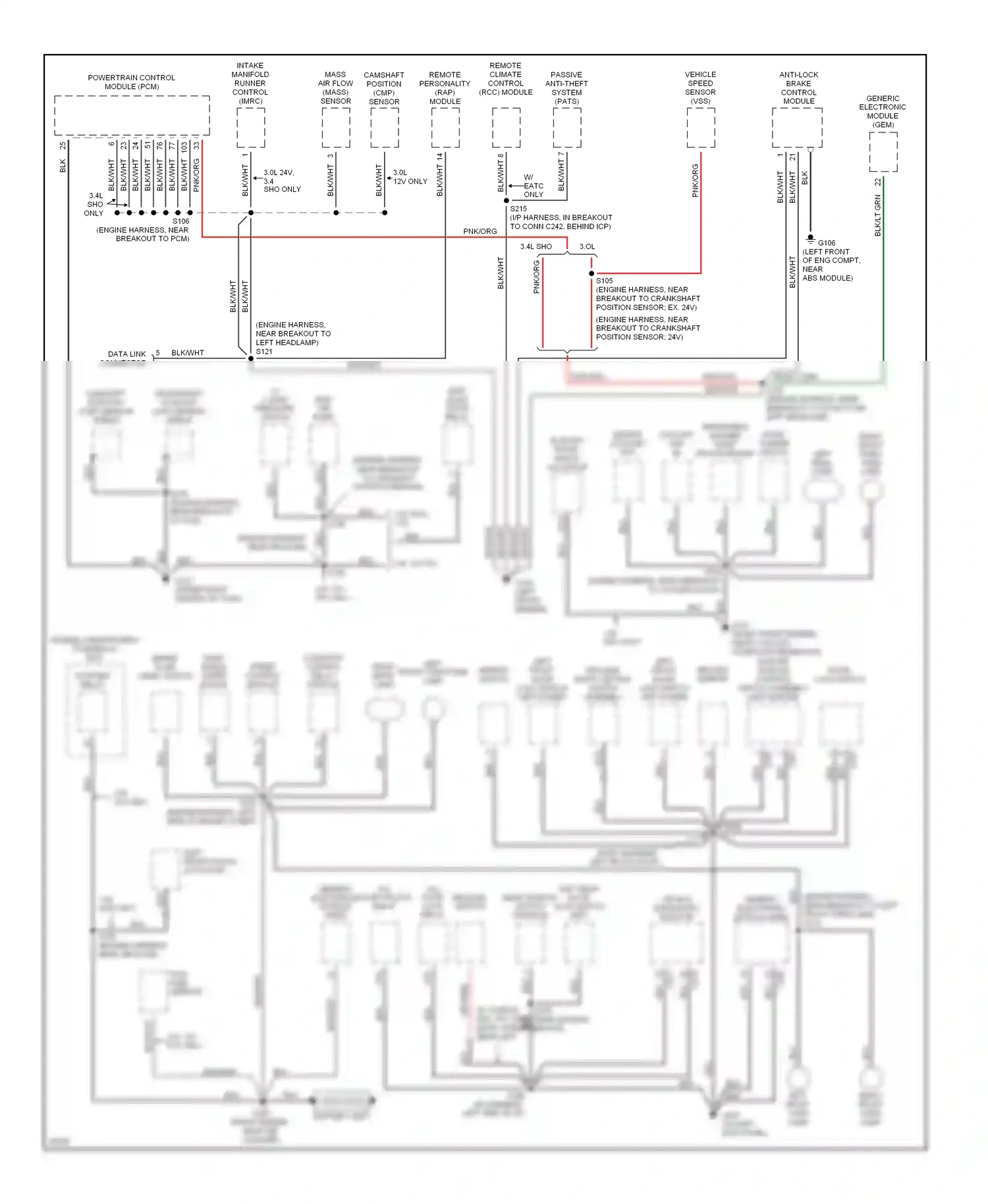 Mercury Sable III (1995-1999) powertrain control module (pcm) wiring diagram  (1 of 1)