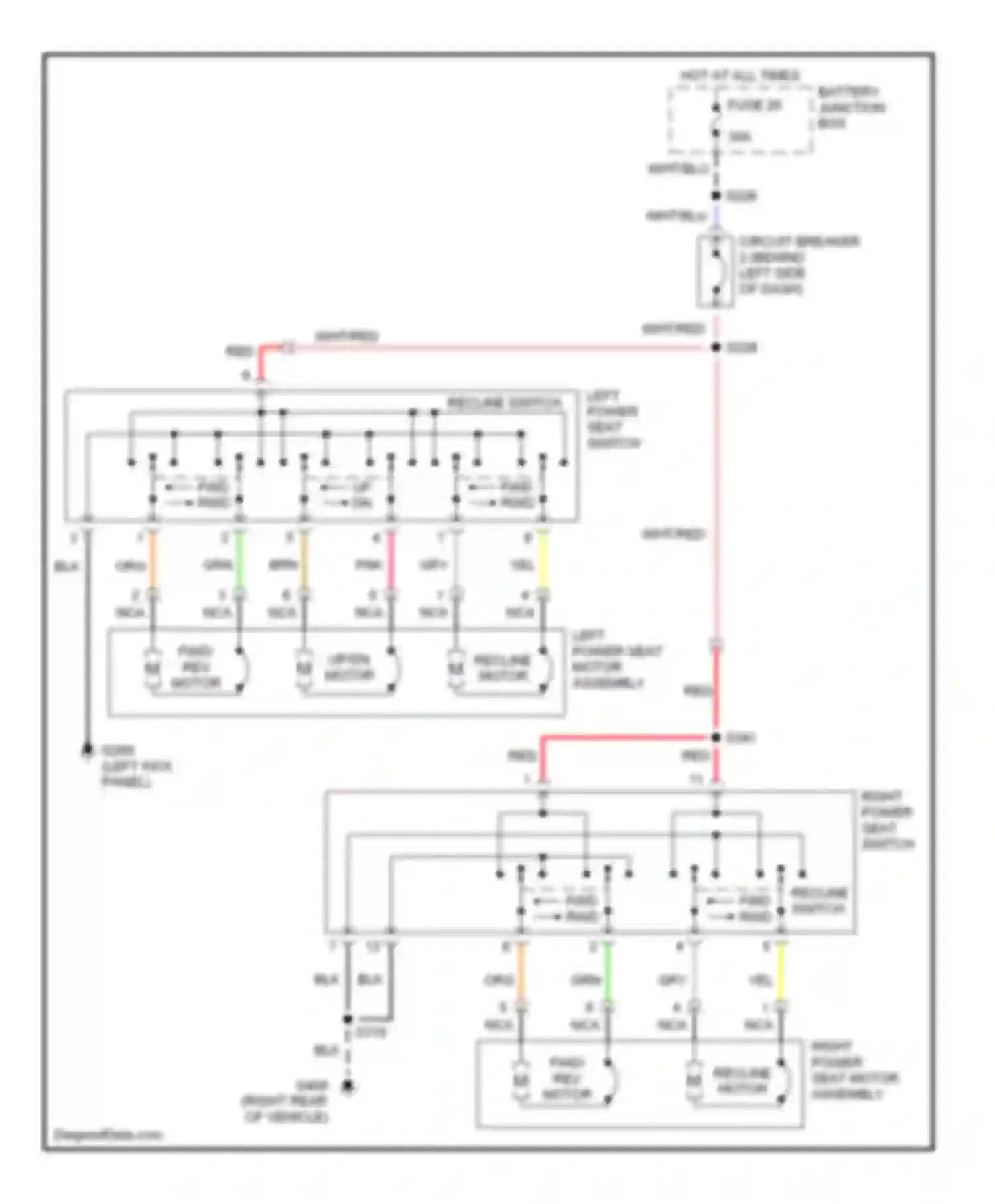 Villager Mercury II (1998-2002): Power seat circuits