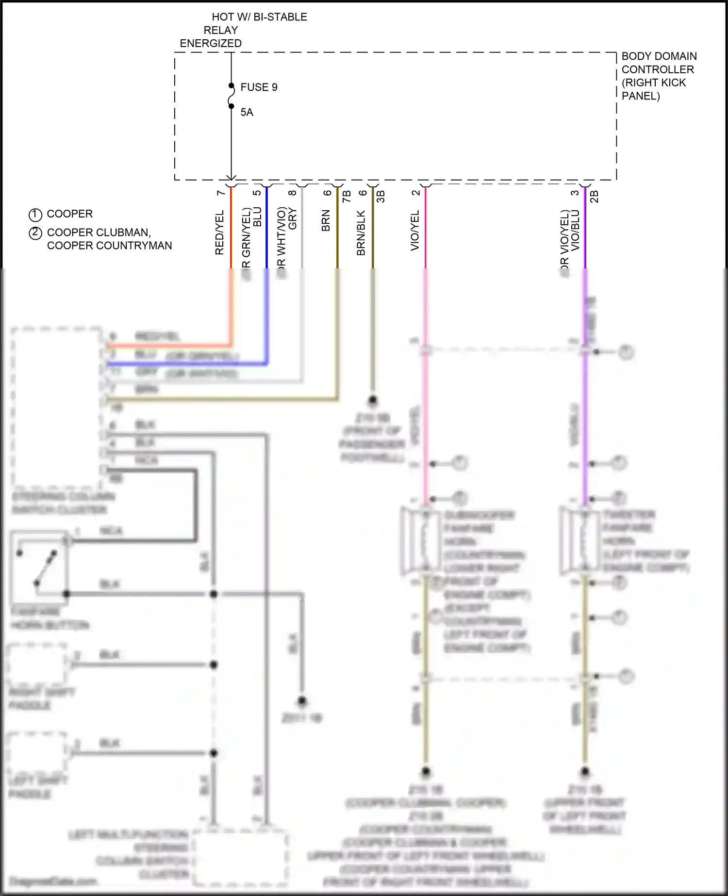 MINI Cooper Clubman II facelift (2019-2024) left multi-function steering column switch cluster wiring diagram  (2 of 3)