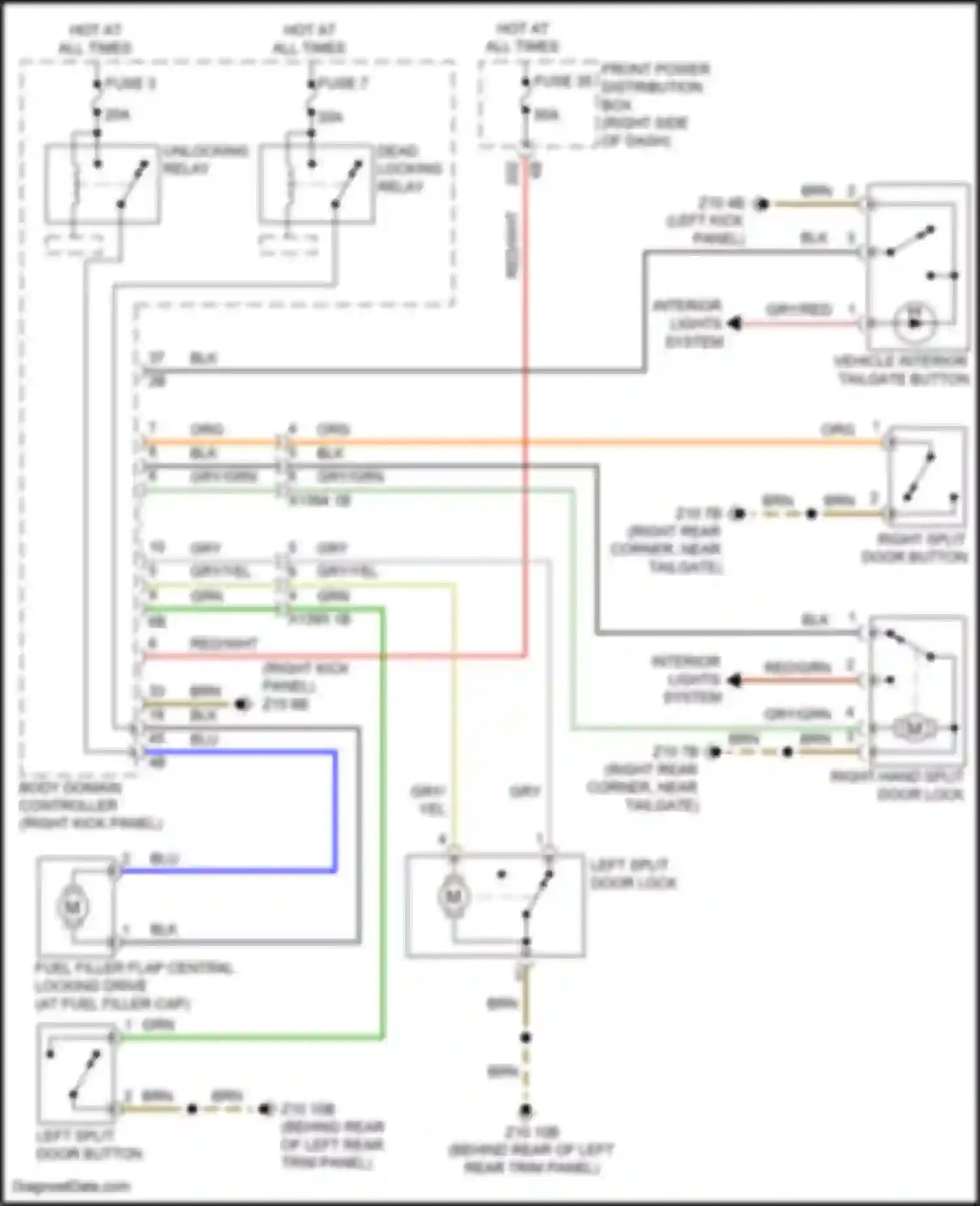 Wiring diagram left split door button for MINI Cooper Clubman II facelift (2019-2024) (4 of 4)