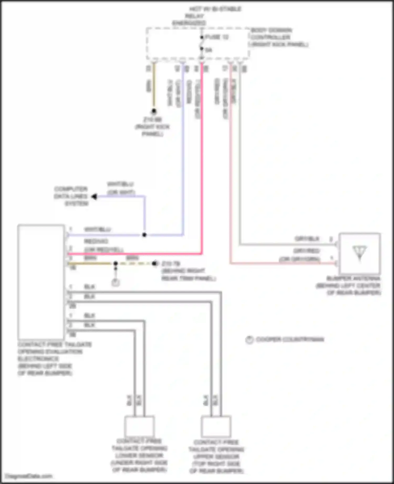 Wiring diagram contact-free tailgate opening upper sensor for MINI Cooper Countryman II (2016-2020) (1 of 1)