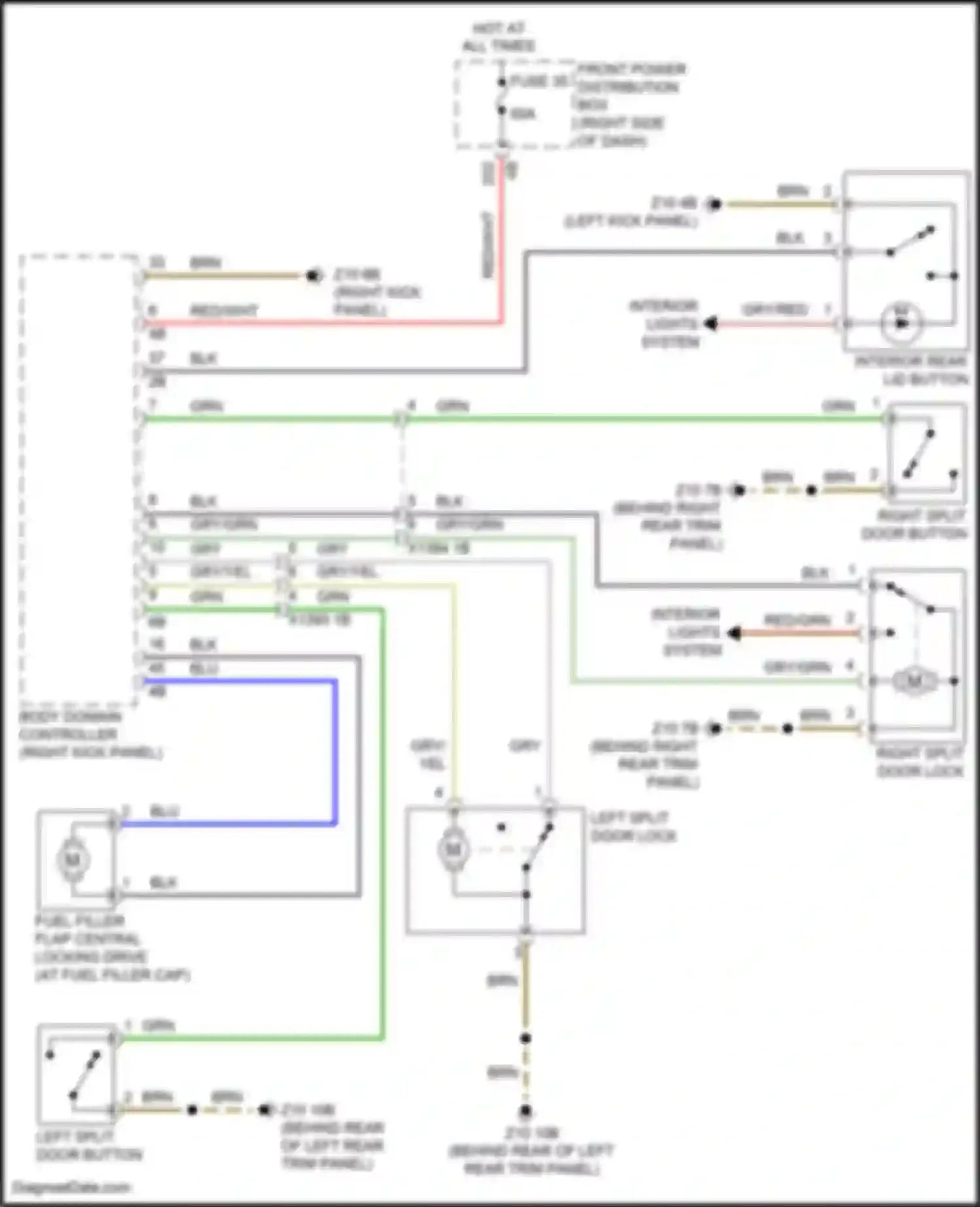 Wiring diagram left split door lock for MINI Cooper S Clubman II (2015-2019)
