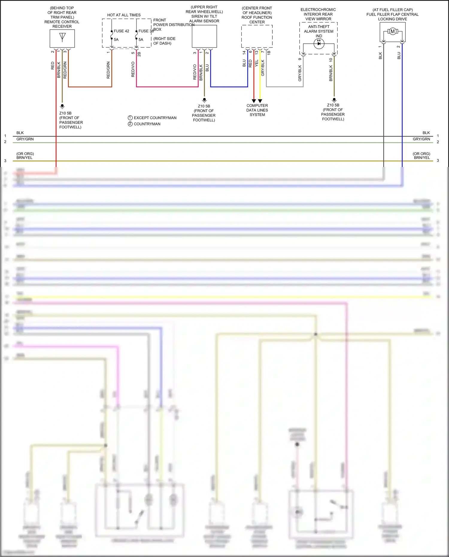MINI Cooper S Clubman II (2015-2019) passenger outer door handle electronic module wiring diagram  (2 of 3)