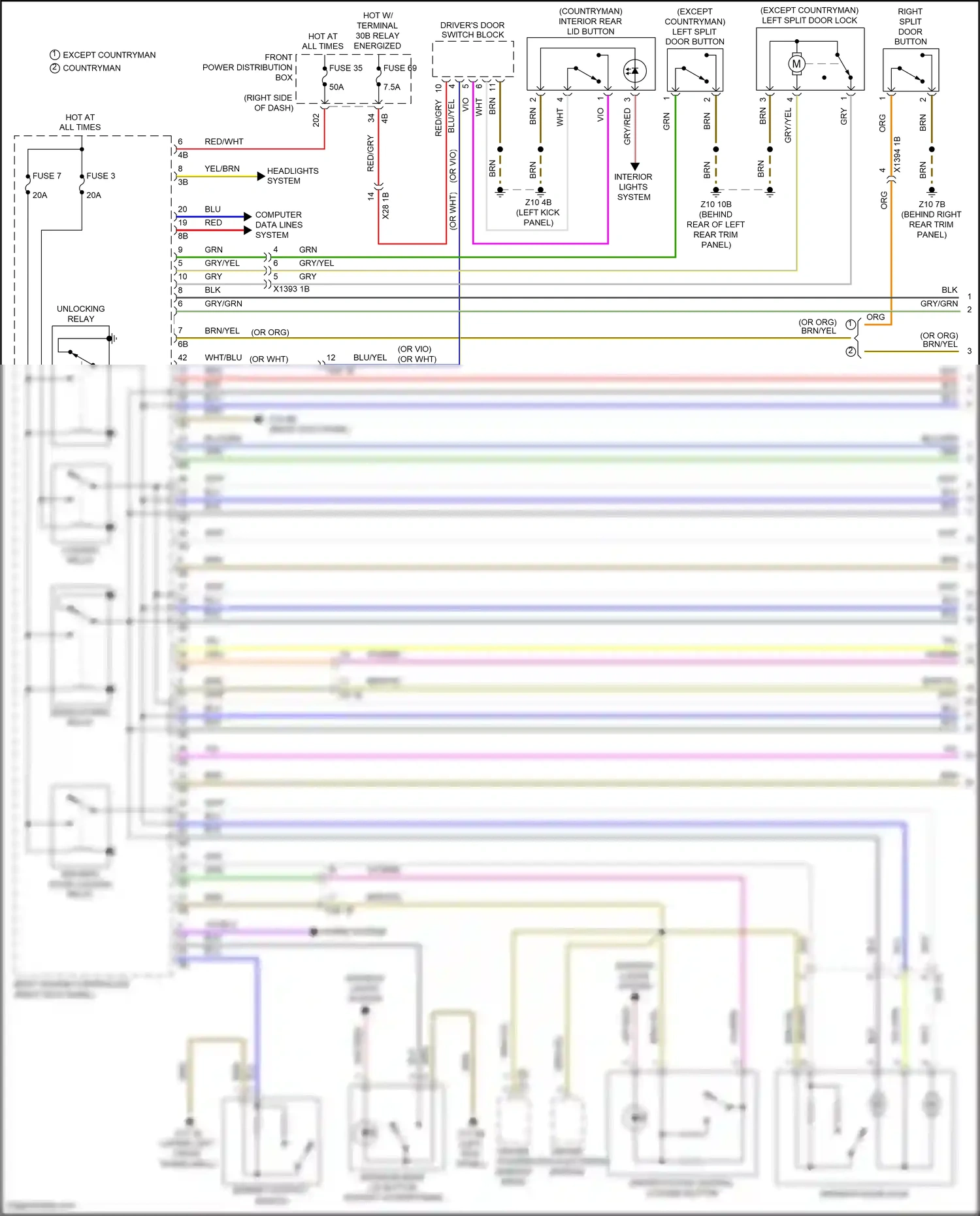 MINI Cooper S Clubman II (2015-2019) right split door button wiring diagram  (1 of 4)