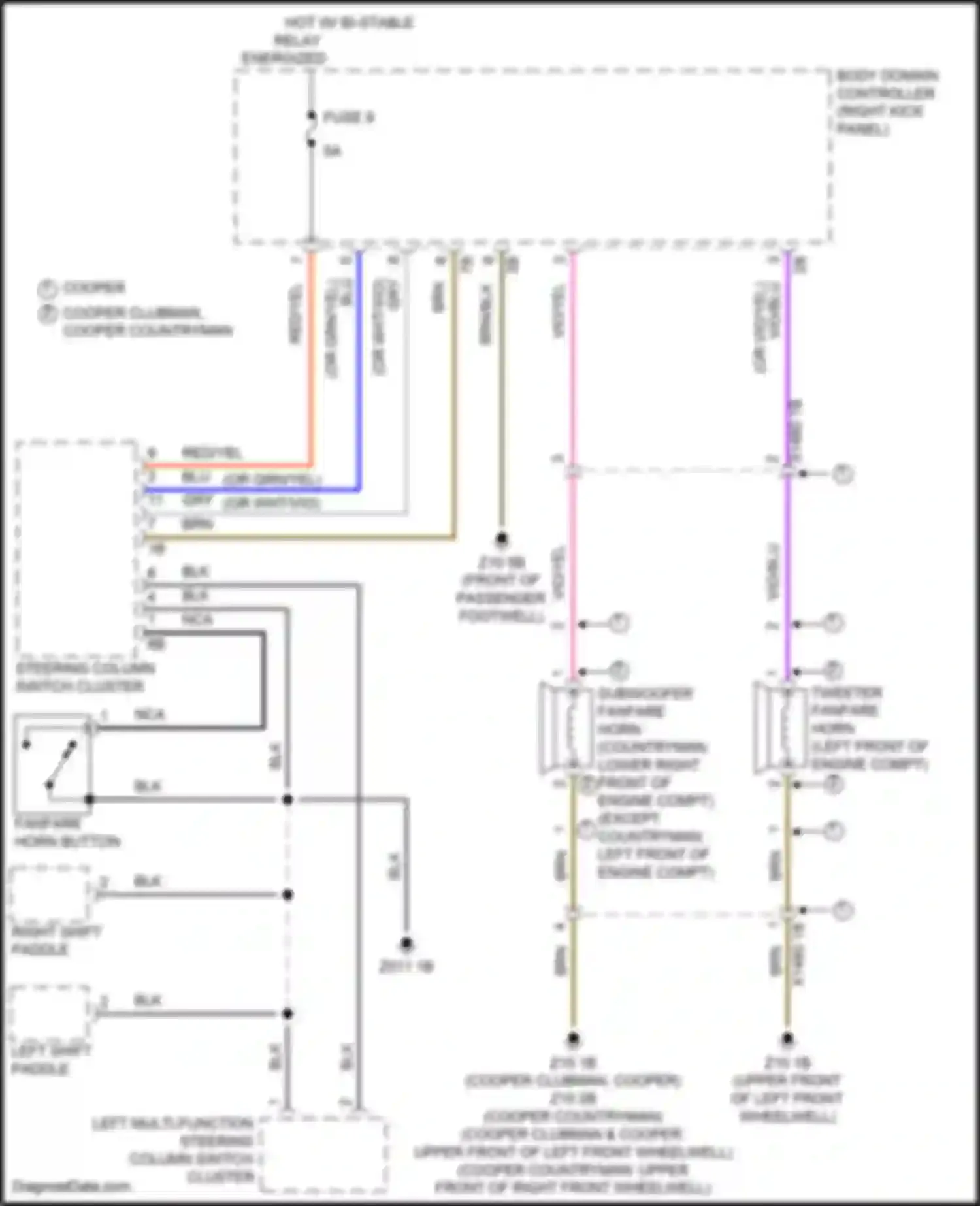 Wiring diagram left multi-function steering column switch cluster for MINI Cooper S Countryman II facelift (2020-2023) (2 of 3)