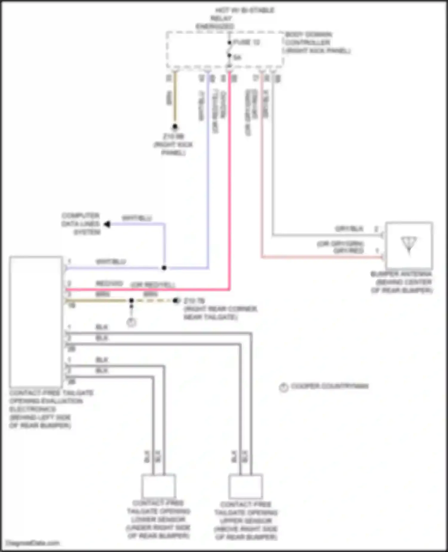 Wiring diagram contact-free tailgate opening lower sensor for MINI Cooper S Countryman III (2023-2024) (1 of 1)