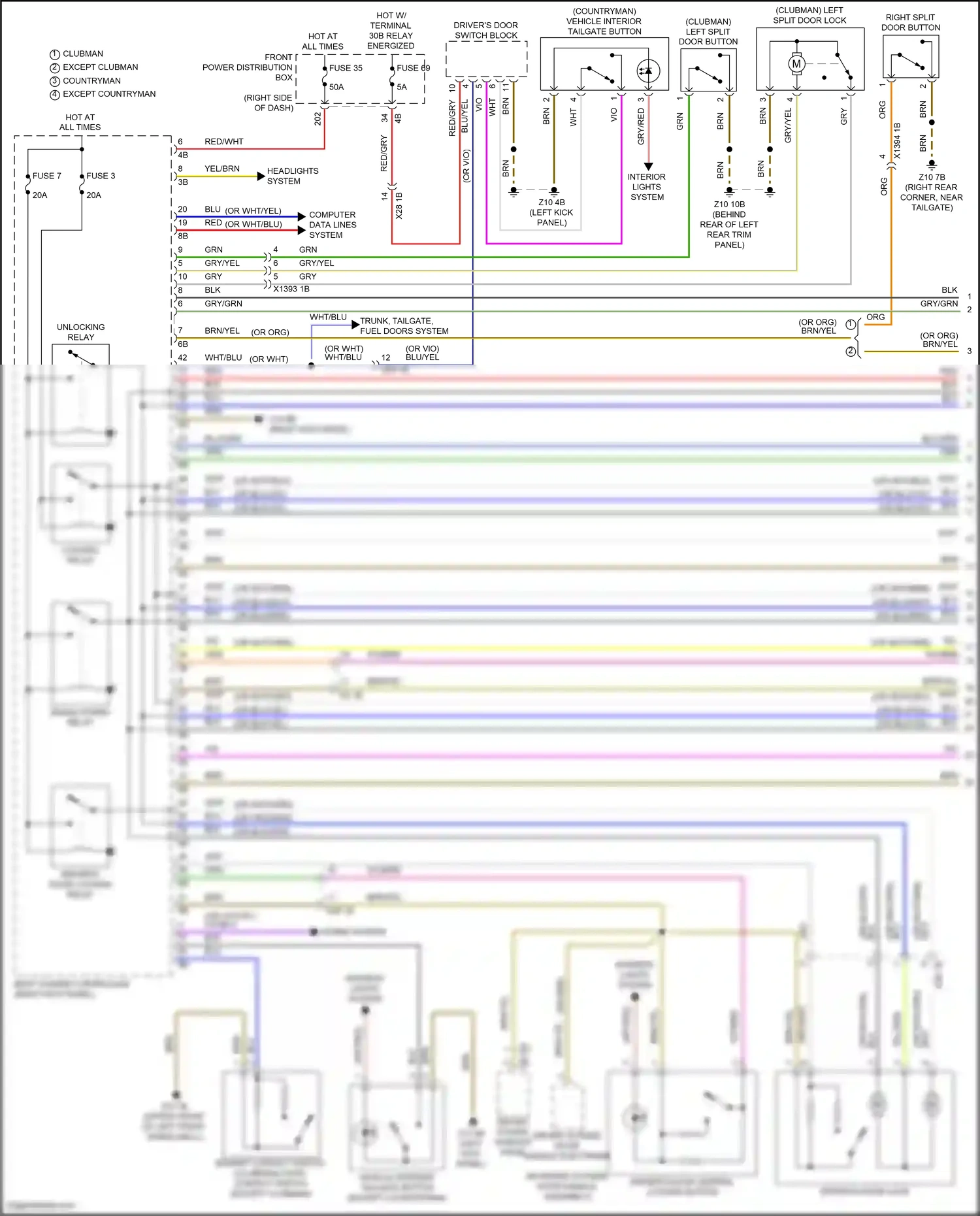 MINI Cooper SE III facelift 2 (2021-2024) left split door button wiring diagram  (1 of 3)