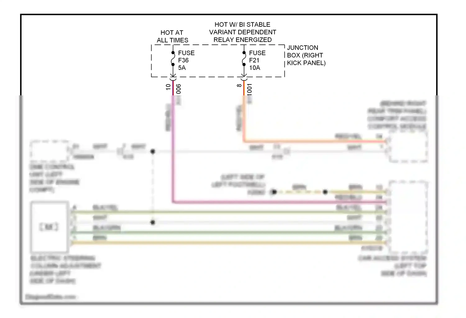 MINI Cooper I (2000-2015) electric steering column adjustment (under left side of dash) wiring diagram  (1 of 1)