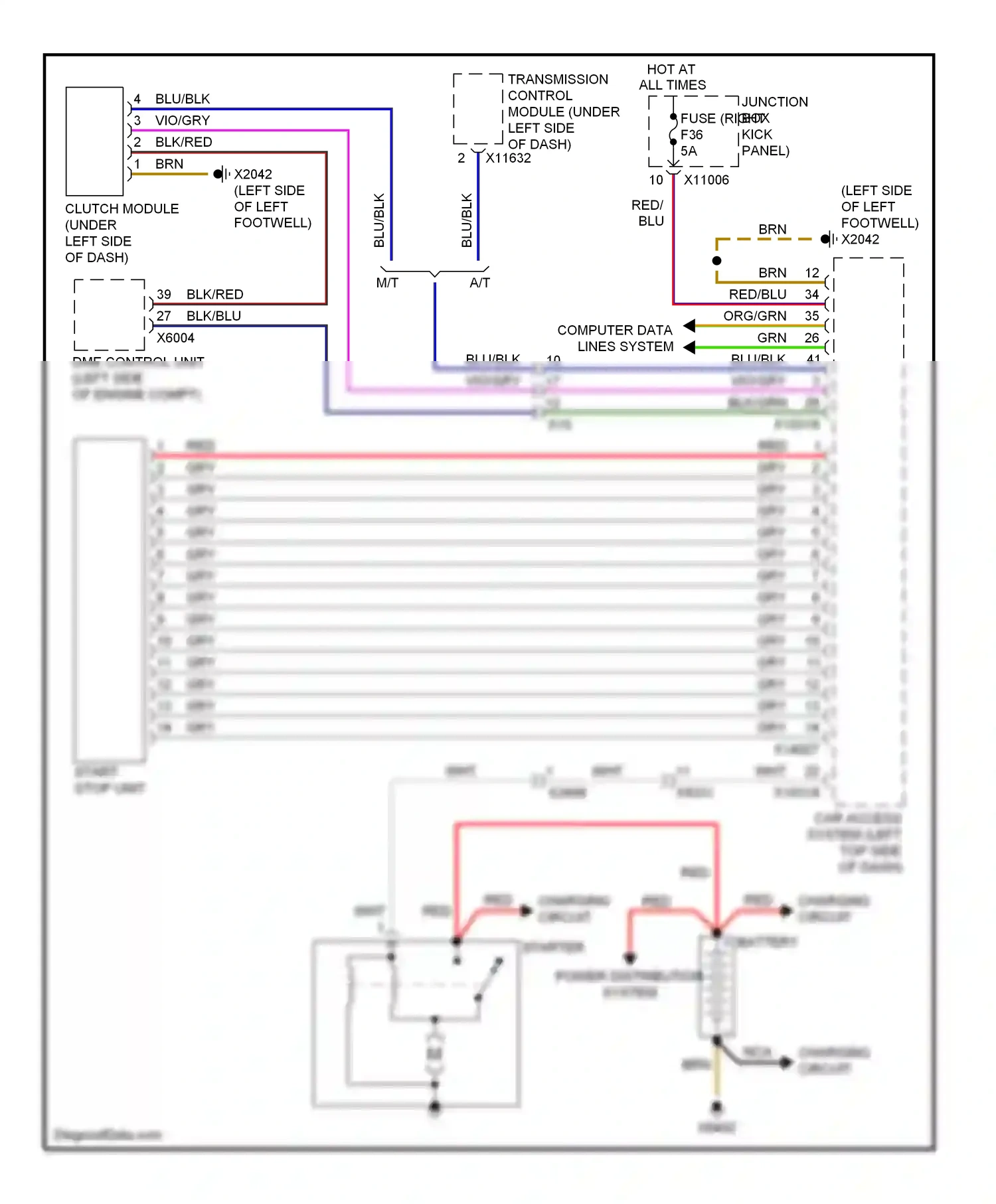 MINI Cooper I (2000-2015) fuse (right kick panel) wiring diagram  (4 of 4)