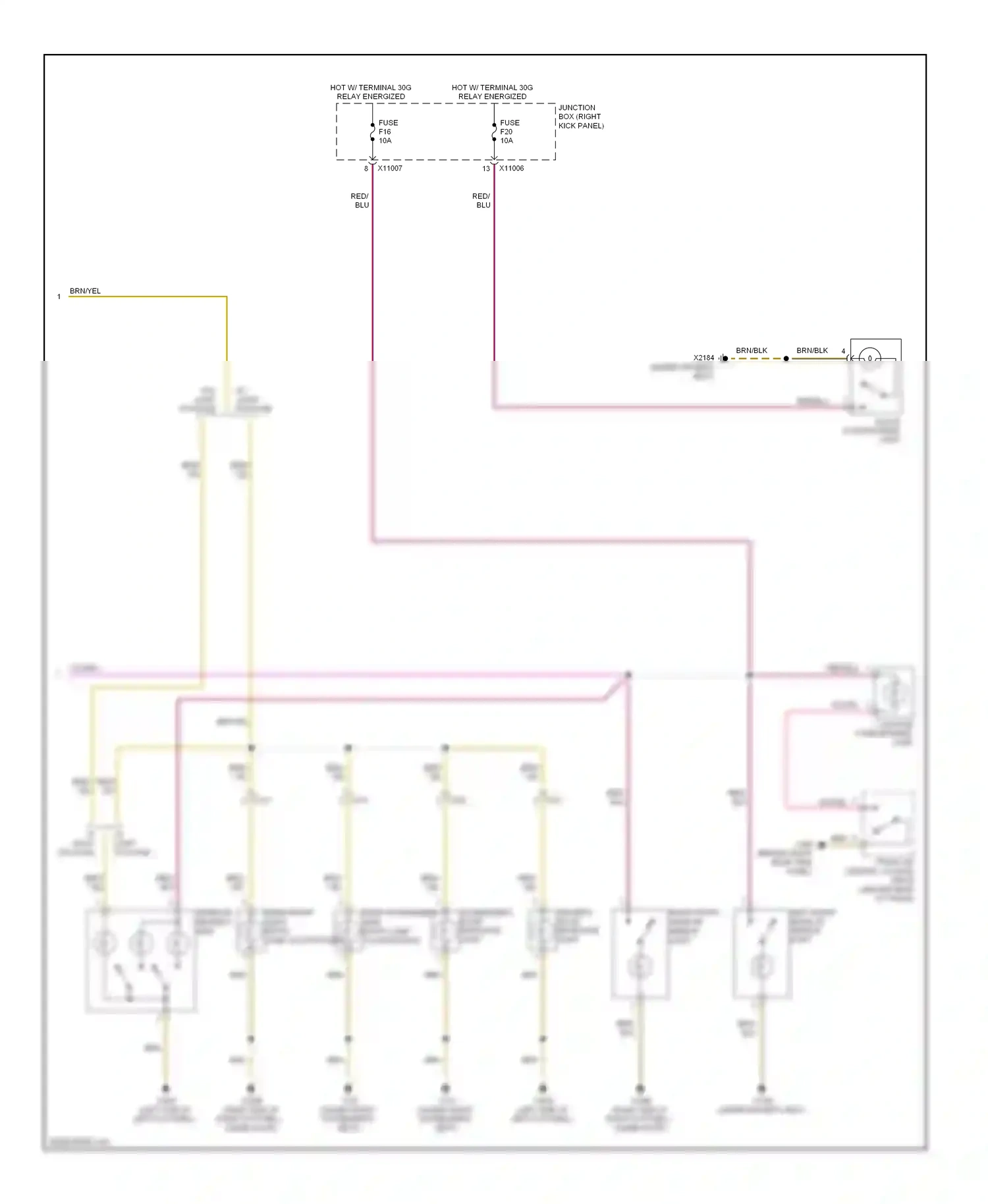 MINI Cooper I (2000-2015) junction box (right kick panel) wiring diagram  (14 of 42)