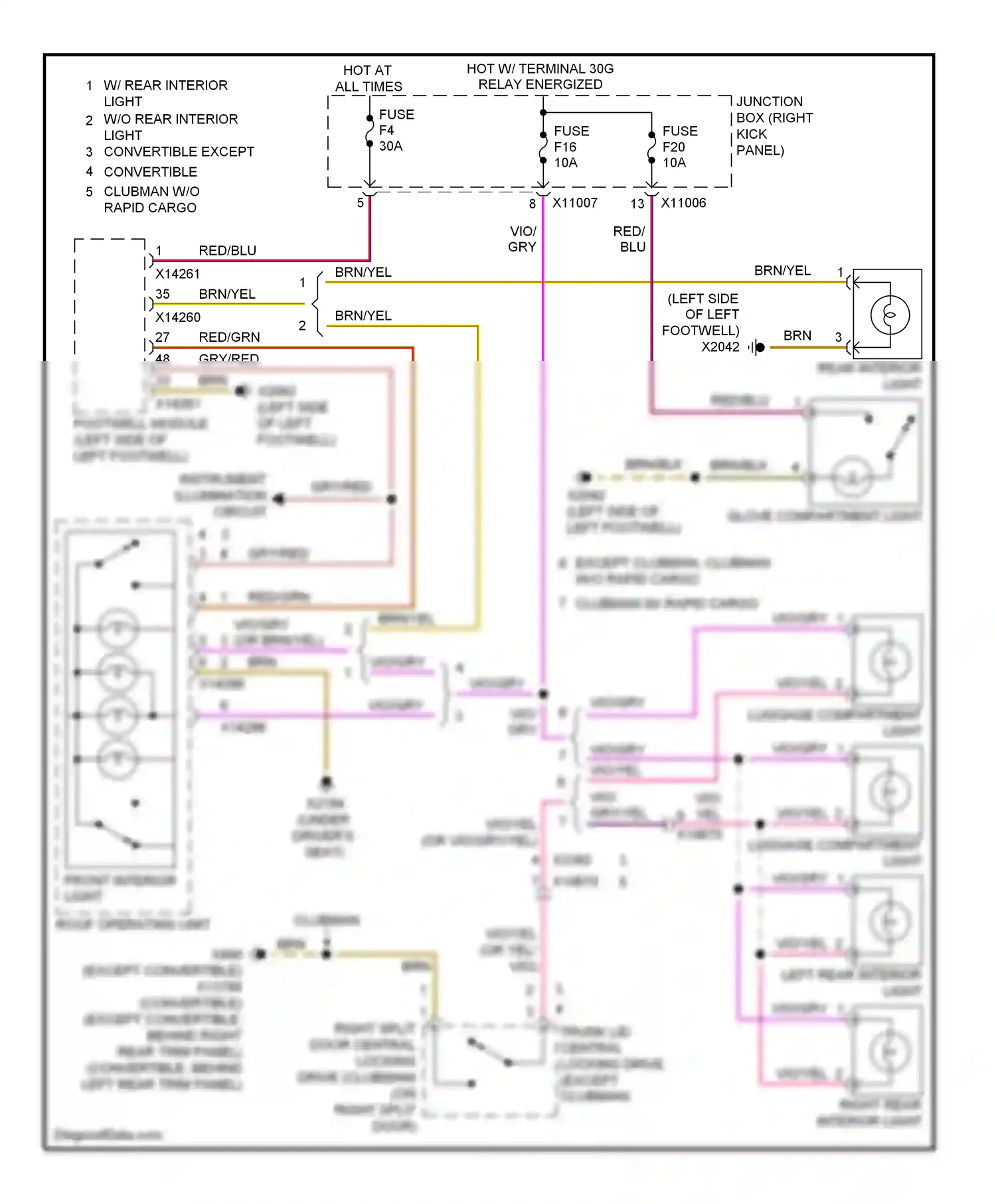 MINI Cooper I (2000-2015) junction box (right kick panel) wiring diagram  (22 of 42)