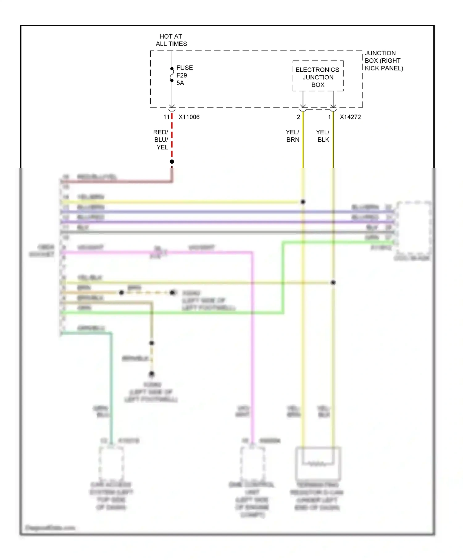 MINI Cooper I (2000-2015) junction box (right kick panel) wiring diagram  (7 of 42)