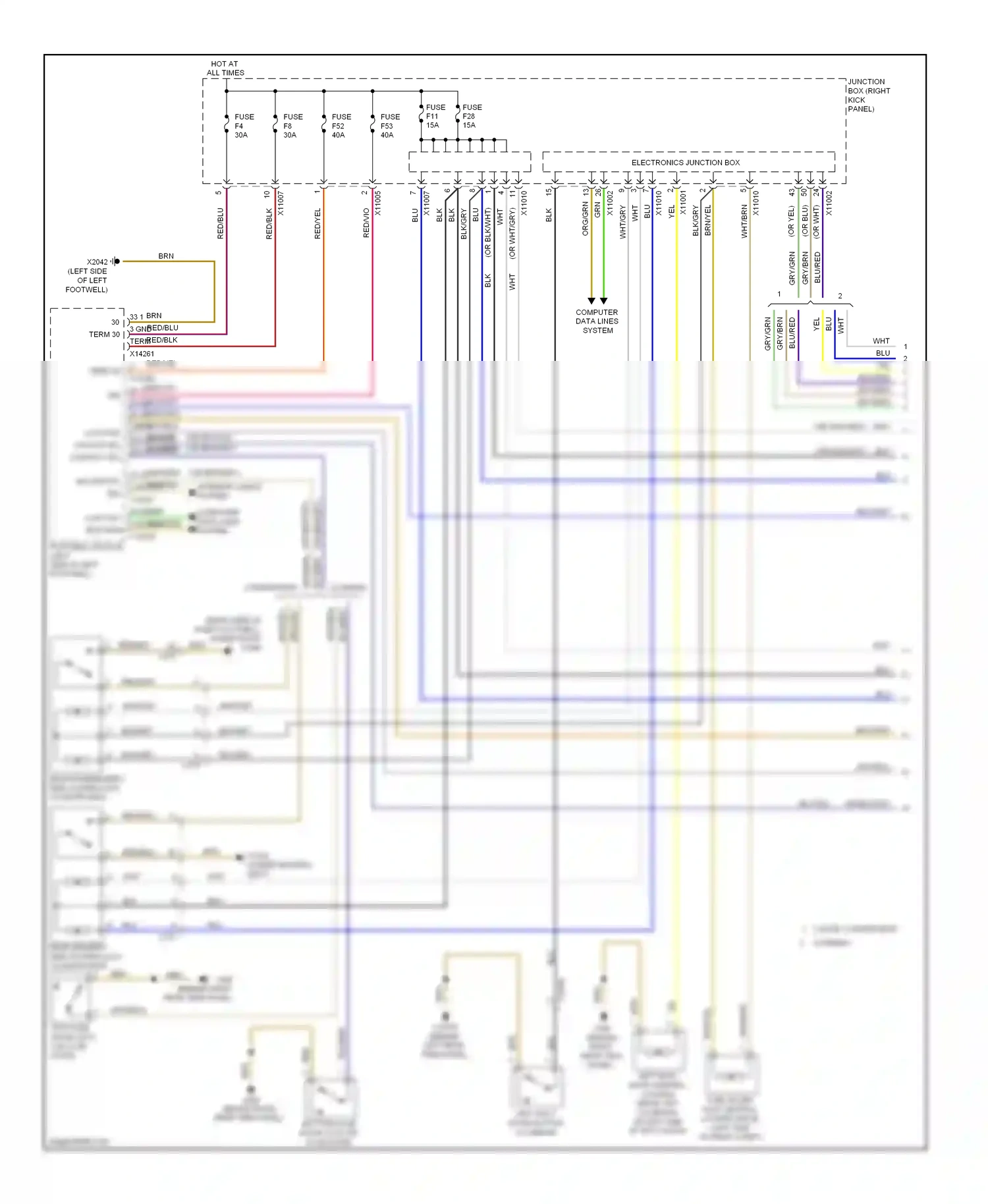 MINI Cooper I (2000-2015) junction box (right kick panel) wiring diagram  (5 of 42)