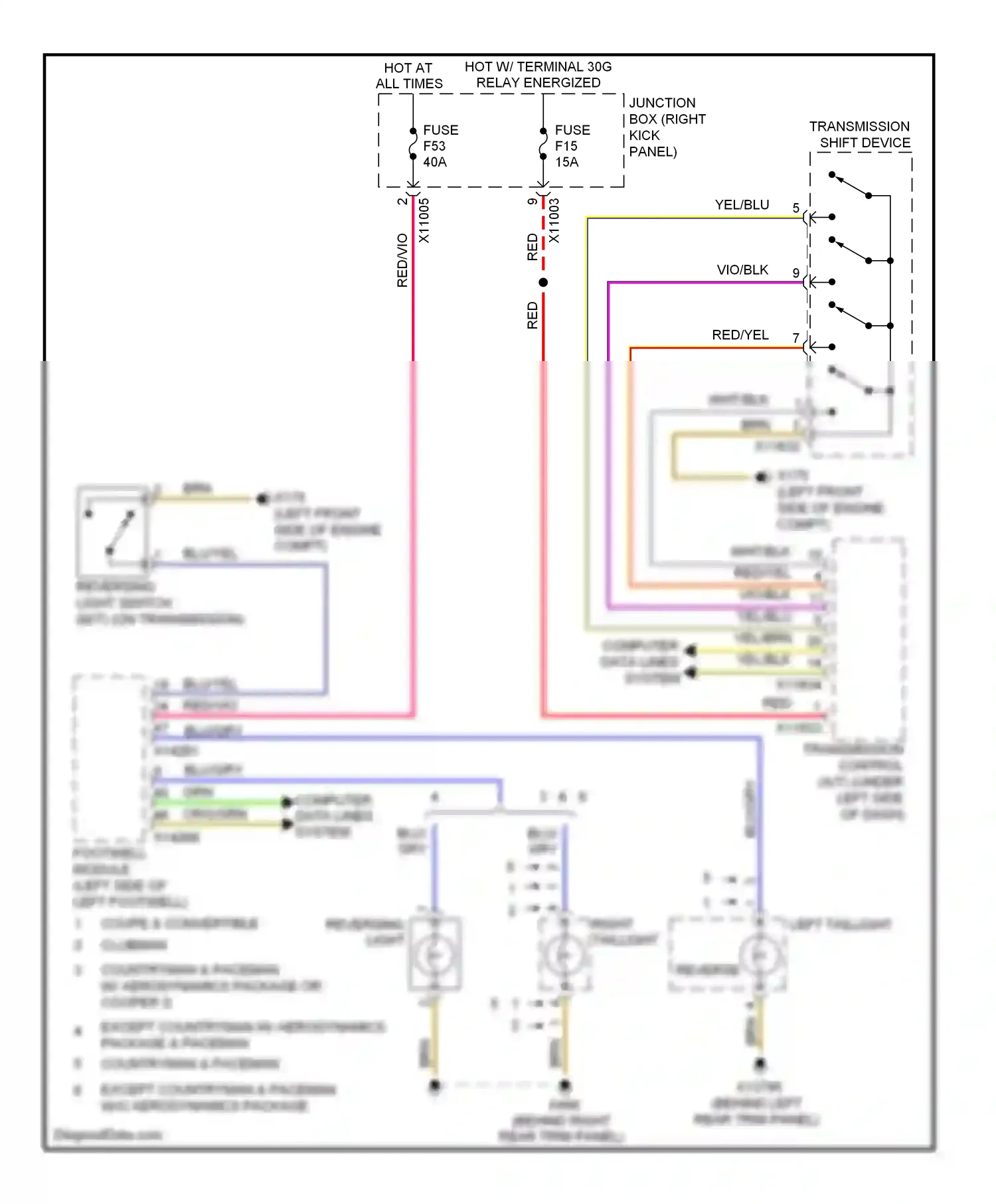 MINI Cooper I (2000-2015) reverse wiring diagram  (1 of 1)