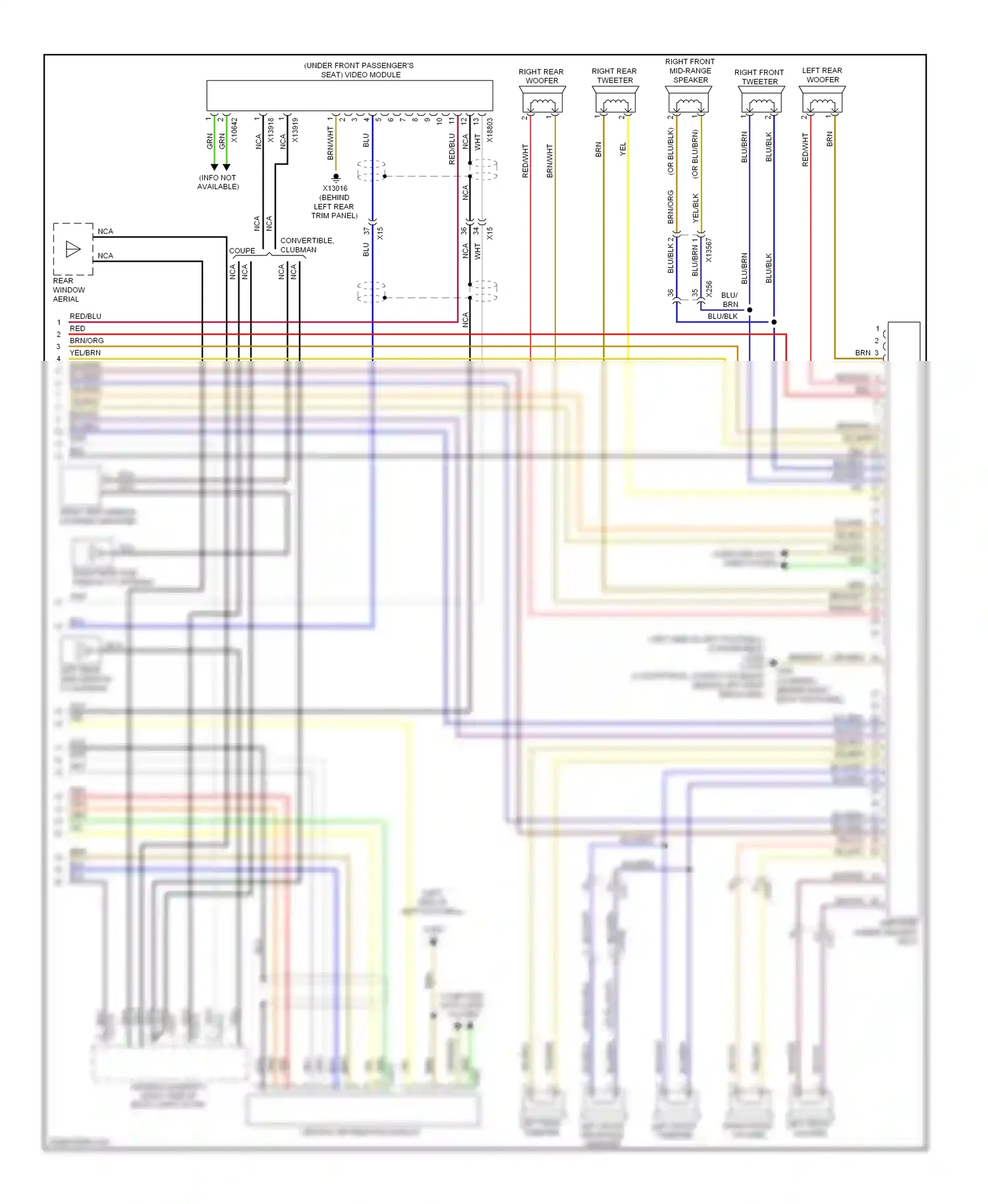 MINI Cooper I (2000-2015) (under front passenger's seat) video module wiring diagram  (1 of 2)
