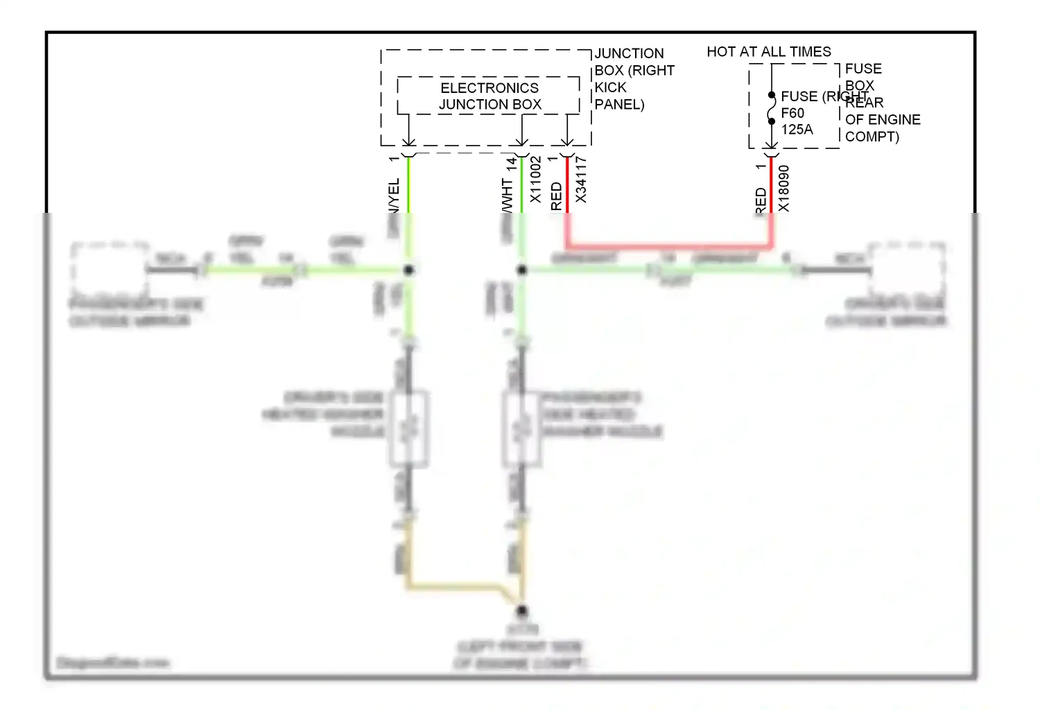 MINI Cooper II facelift (2010-2015) driver's side heated washer nozzle wiring diagram  (2 of 2)