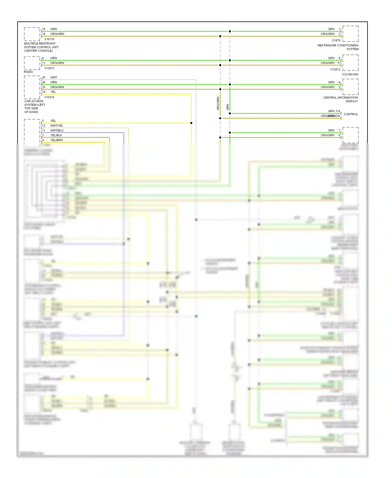 MINI Cooper II facelift (2010-2015) multiple restraint system control unit (center console) wiring diagram  (1 of 3)