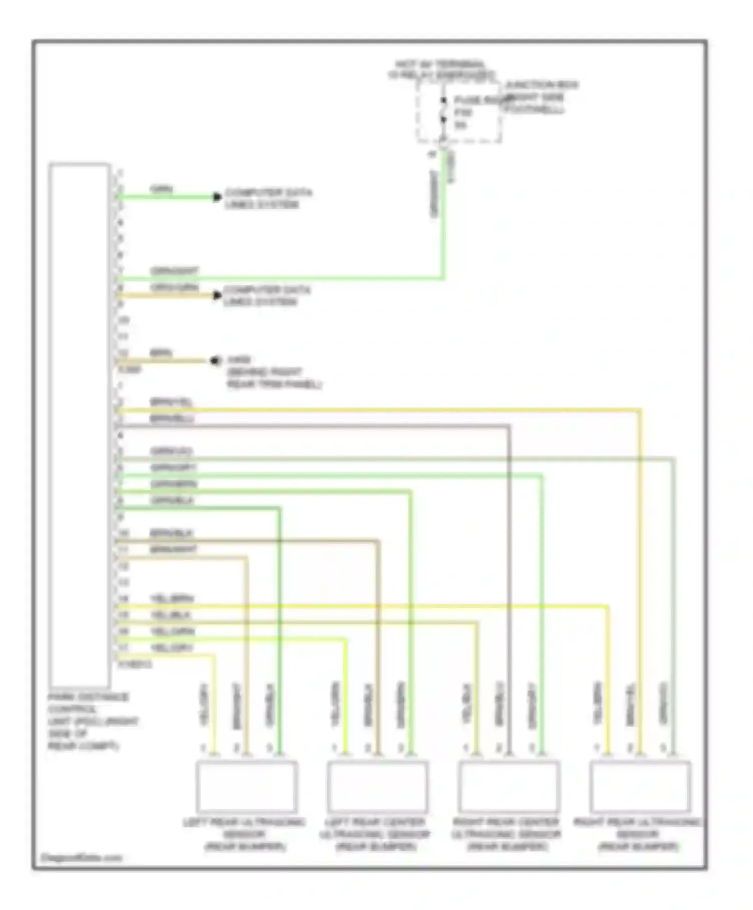 Cooper MINI II (2006-2010): Parking assistant circuit, except convertible