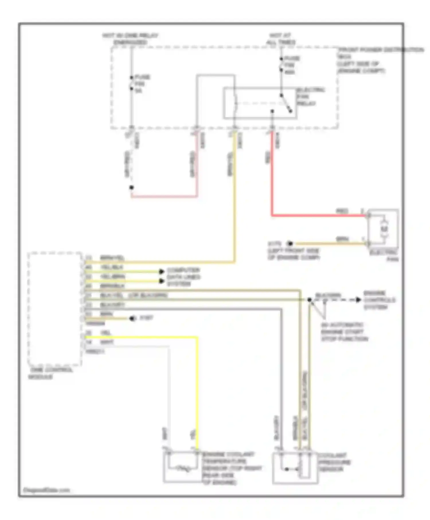 Wiring diagram coolant pressure sensor for MINI Cooper II (2006-2010) (1 of 3)