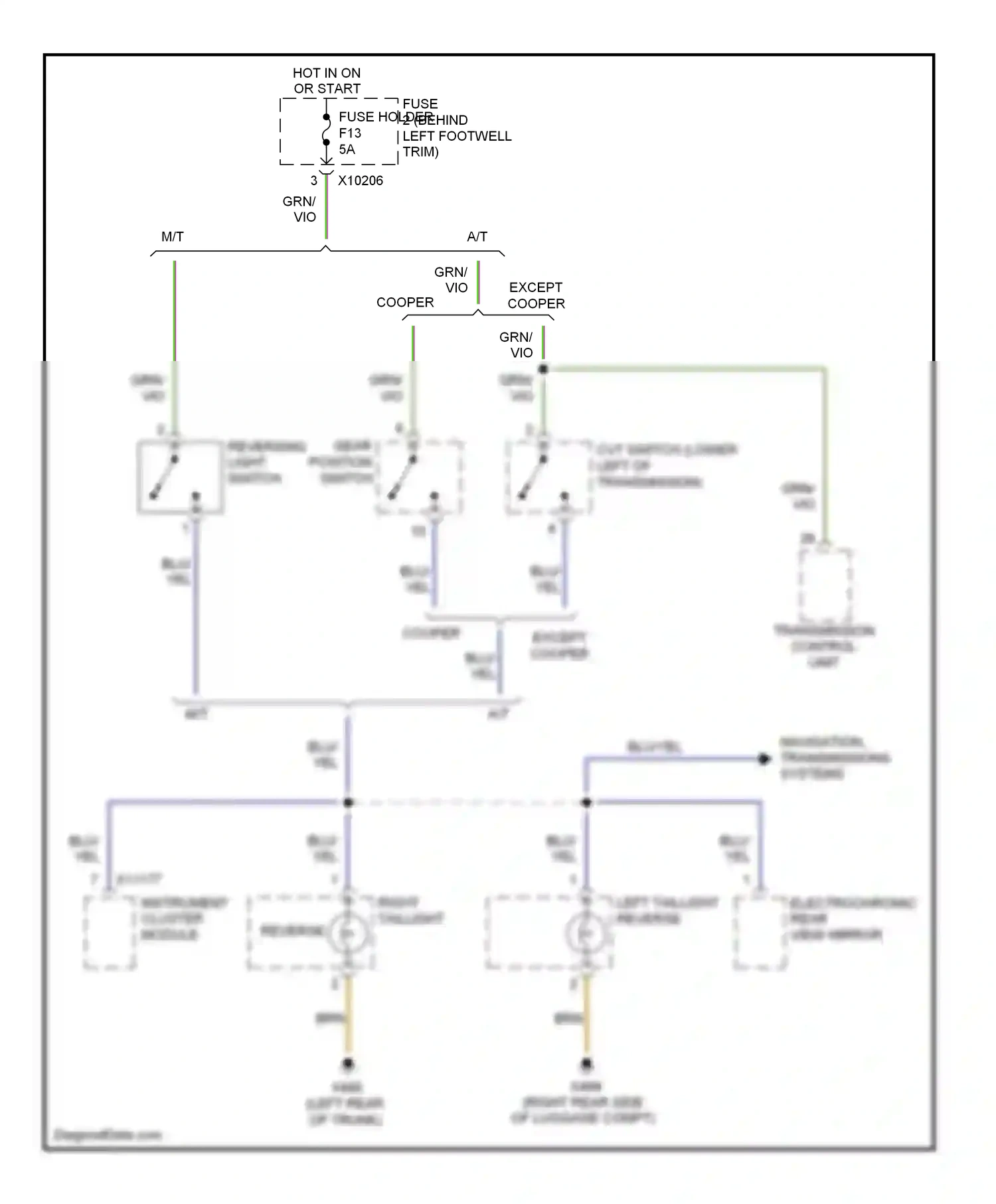 MINI Cooper II (2006-2010) reverse wiring diagram  (1 of 2)