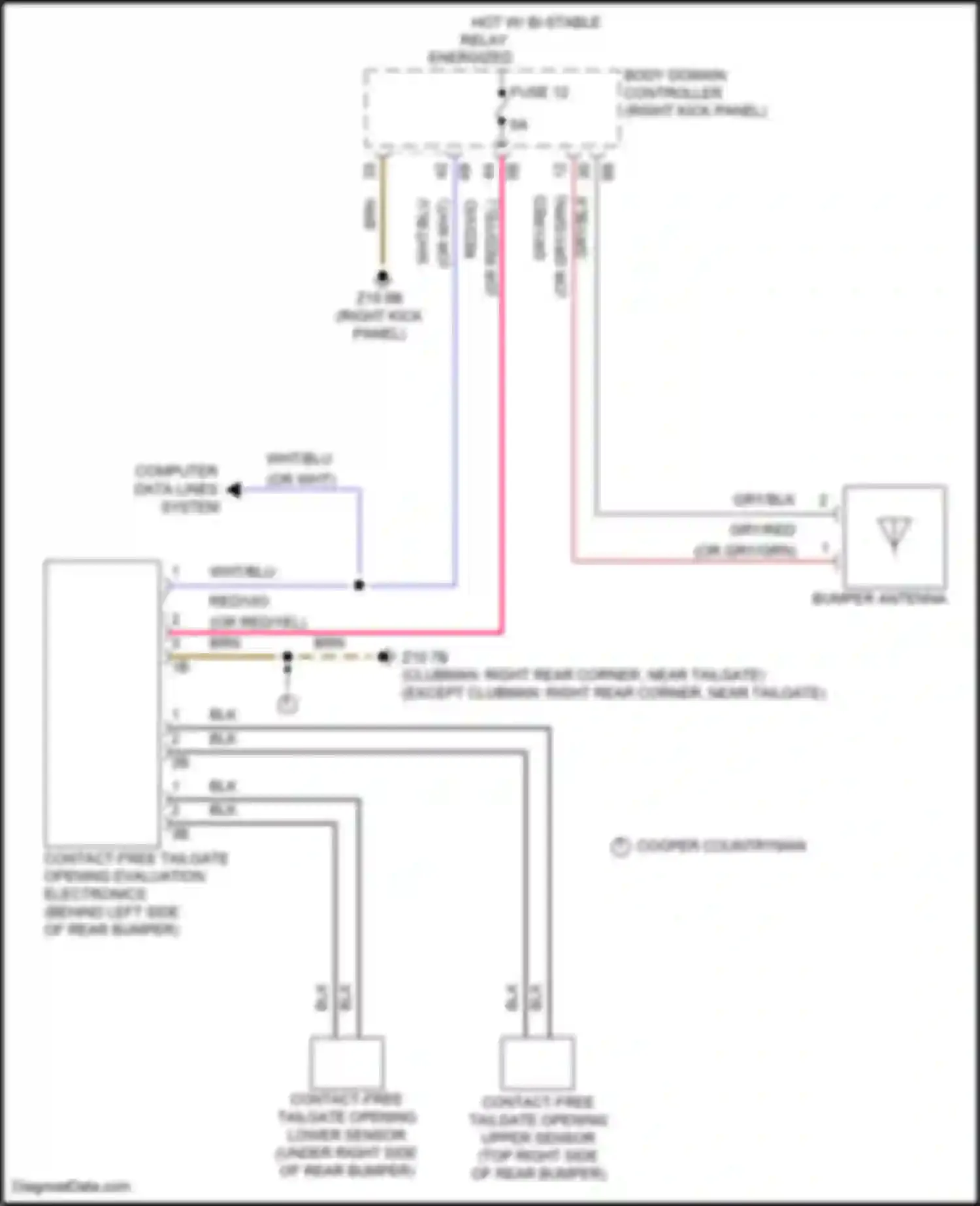 Wiring diagram contact-free tailgate opening upper sensor for MINI Cooper III facelift (2018-2021) (1 of 1)