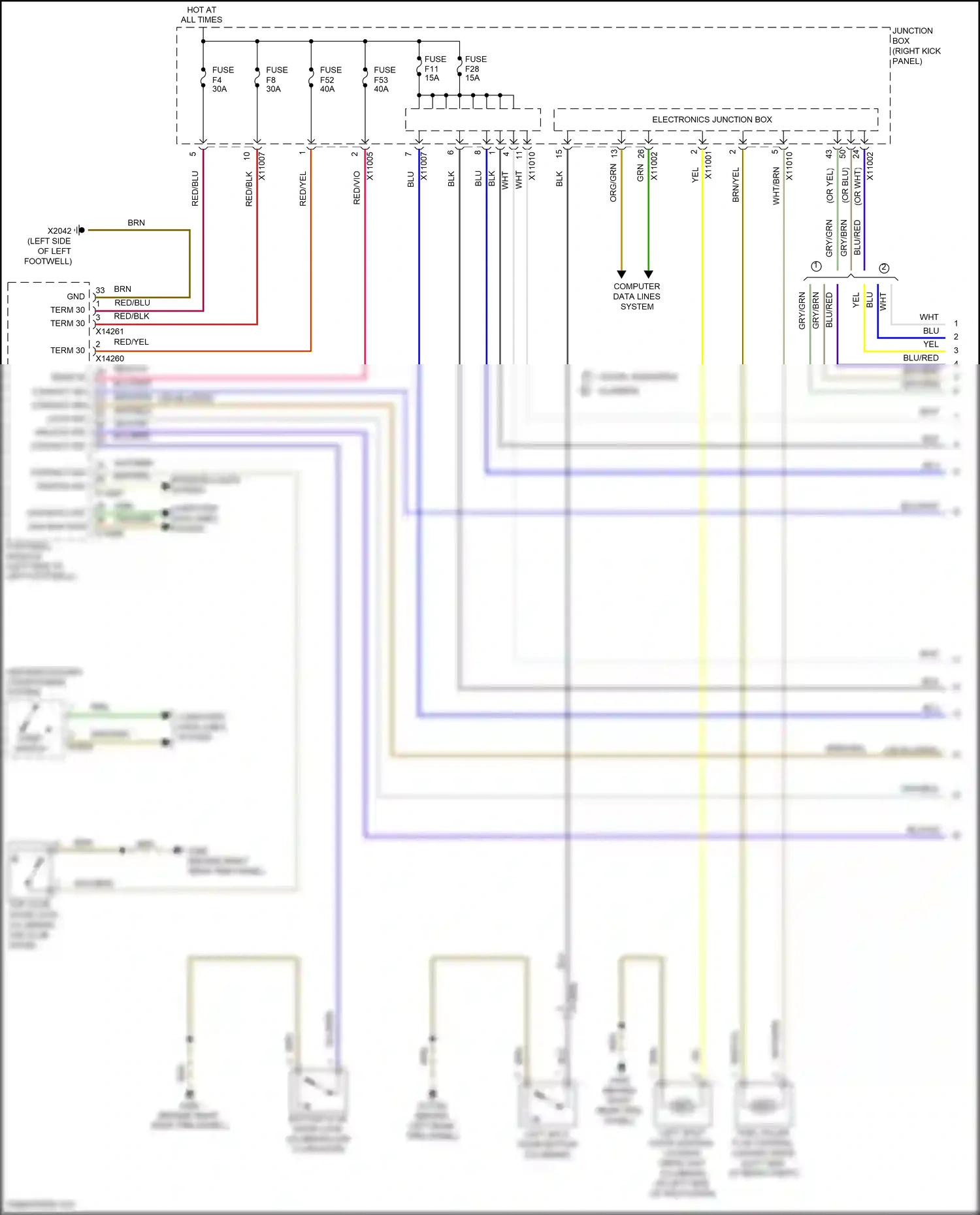 MINI Cooper III (2013-2018) footwell module wiring diagram  (23 of 44)
