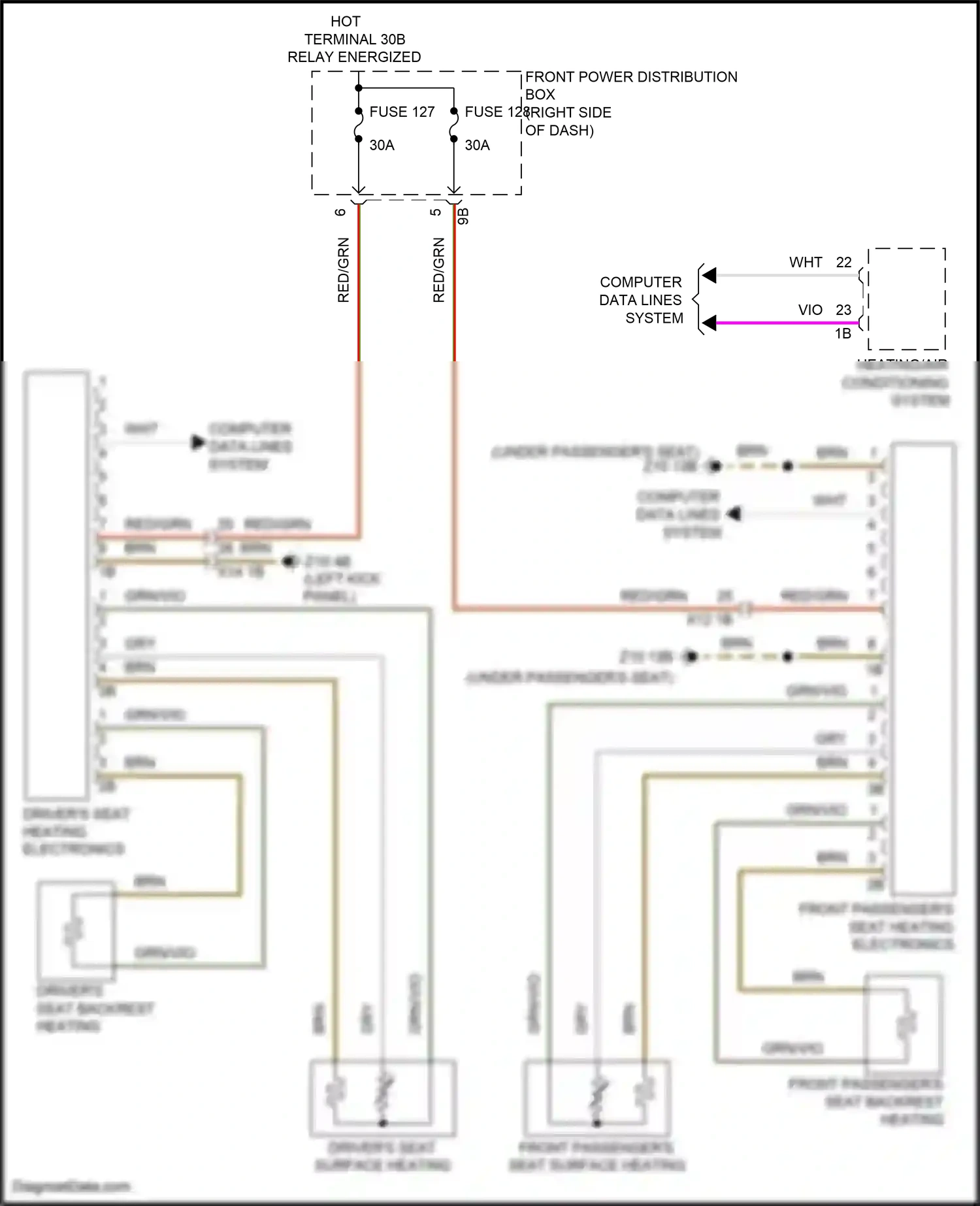MINI Cooper III (2013-2018) front passenger's seat surface heating wiring diagram  (1 of 1)