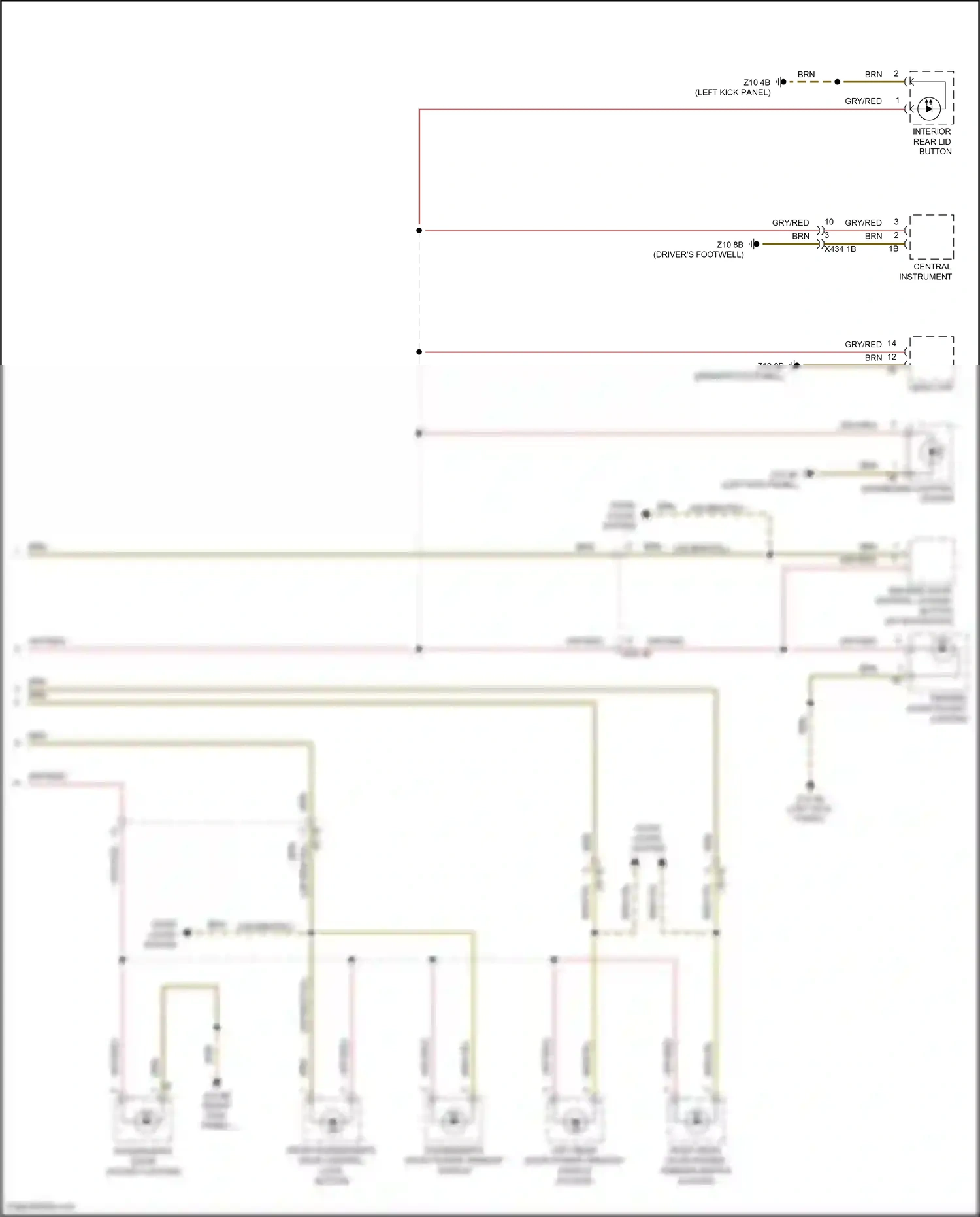 MINI Cooper III (2013-2018) left rear door power window switch wiring diagram  (1 of 2)