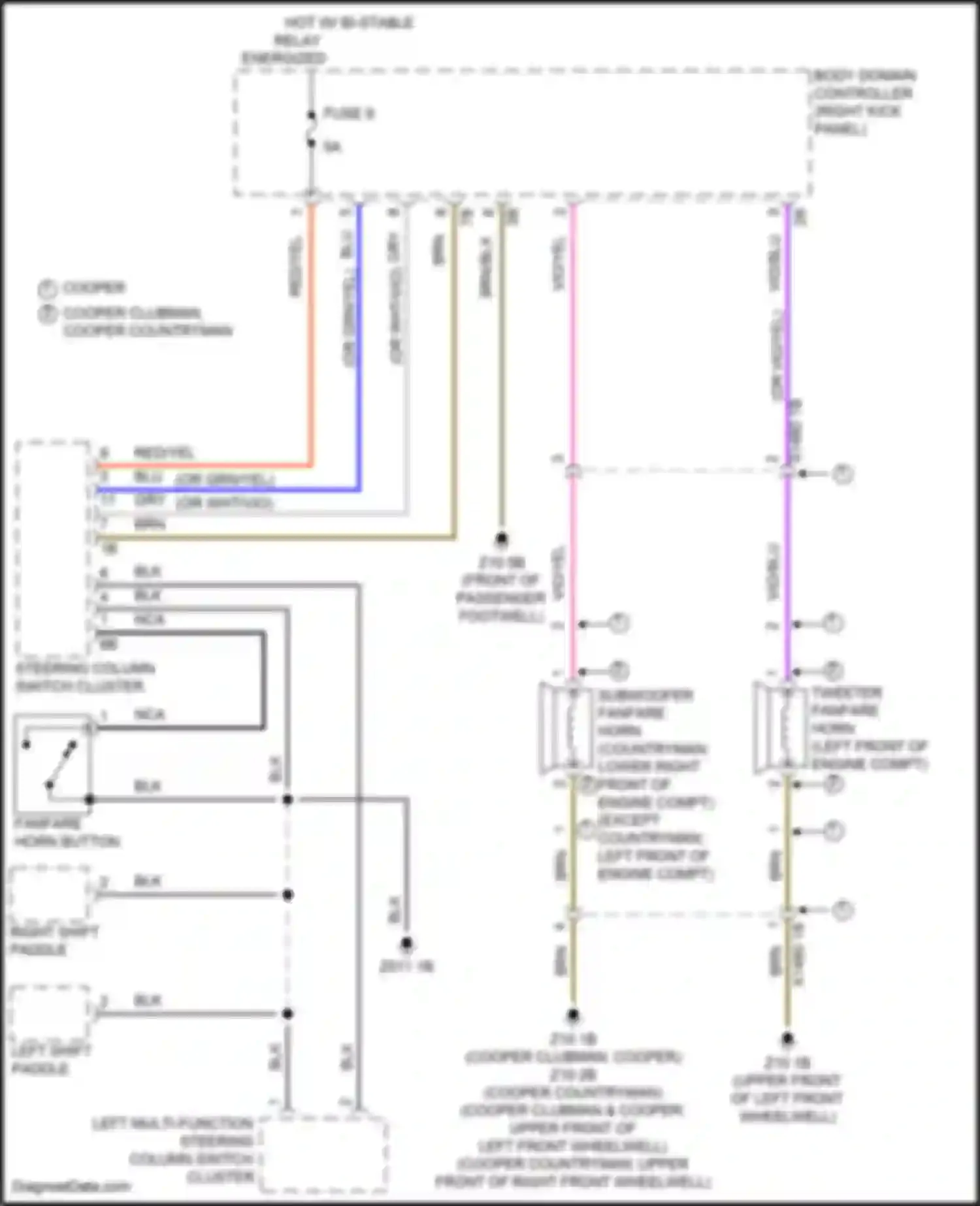 Wiring diagram subwoofer fanfare horn for MINI John Cooper Works Countryman III (2023-2024) (2 of 2)