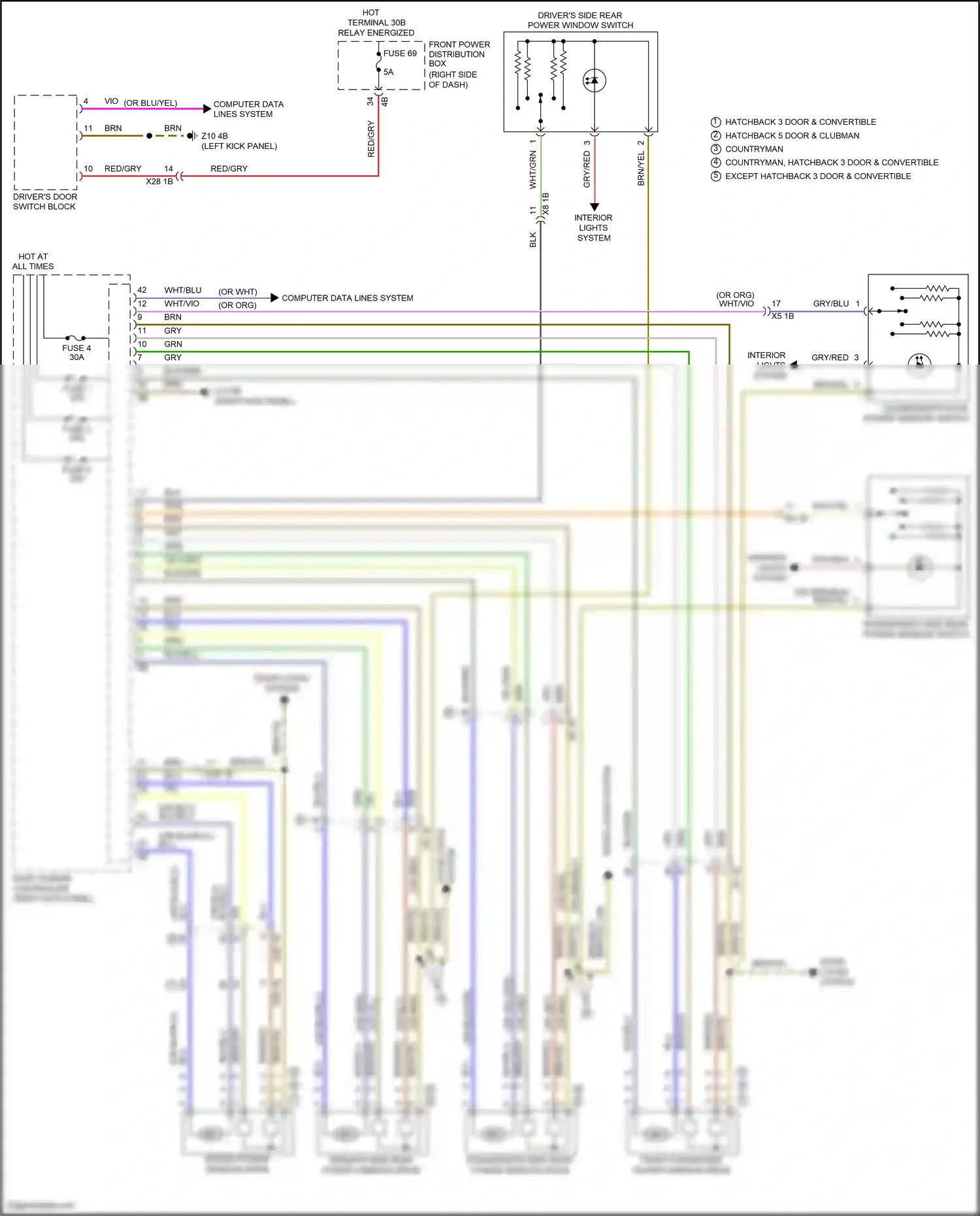 Wiring diagram passenger's side rear power window switch for MINI John Cooper Works III facelift (2018-2021) (4 of 4)
