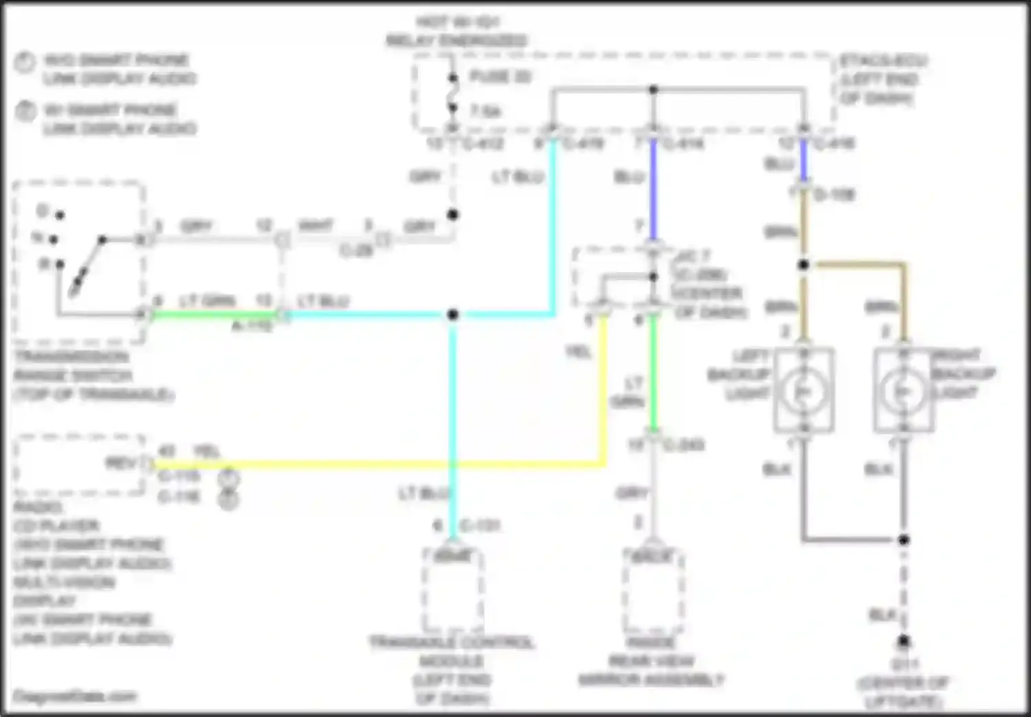 Wiring diagram left backup light for Mitsubishi Eclipse Cross I facelift (2020-2024) (1 of 2)