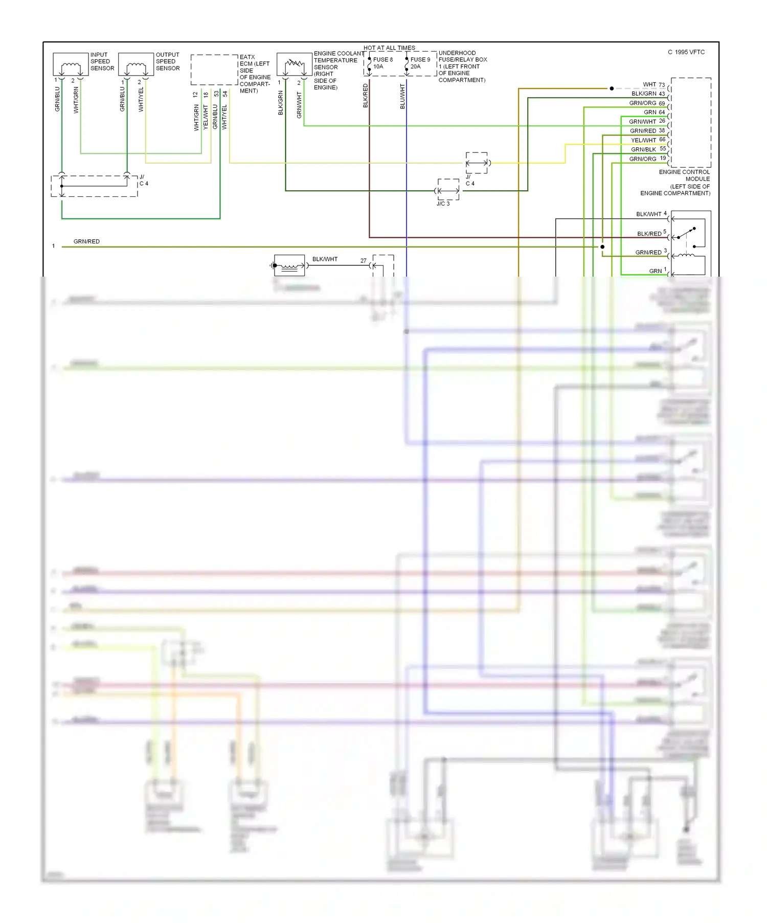 Mitsubishi Eclipse II (1994-1999) engine control module (left side of engine compartment) wiring diagram  (1 of 2)