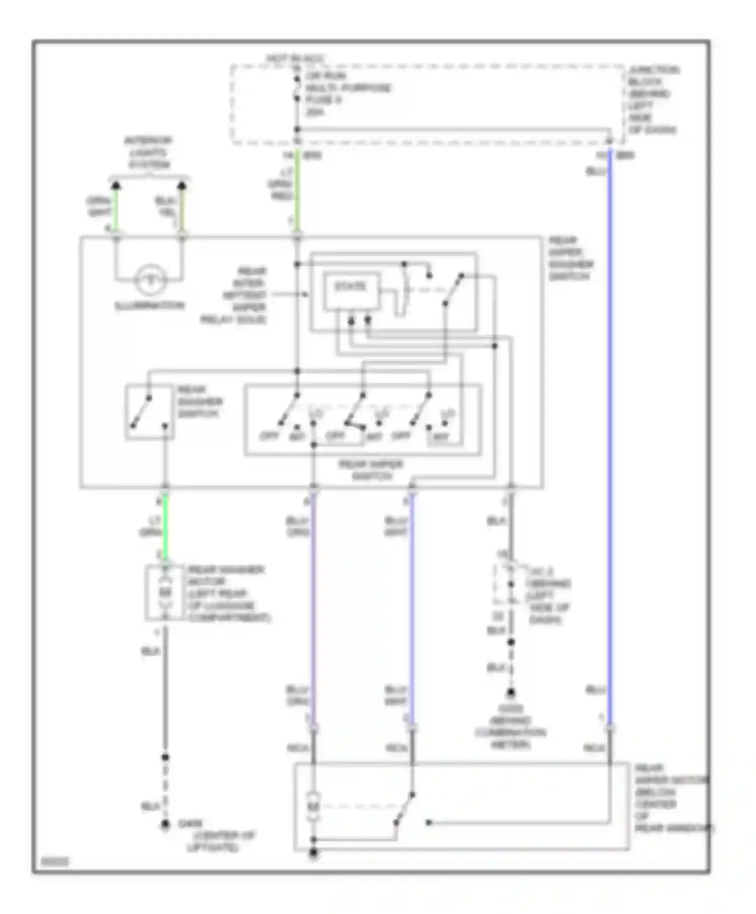 Wiring diagram rear washer switch for Mitsubishi Eclipse II (1994-1999) (1 of 1)