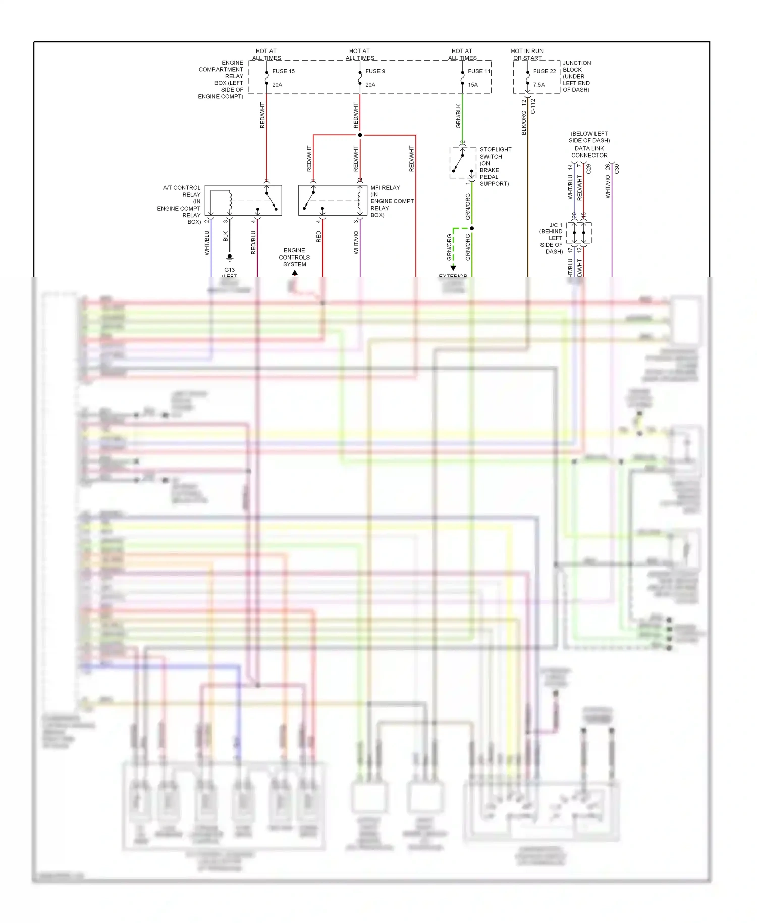 Mitsubishi Eclipse III (1999-2005) (left front shock tower) wiring diagram  (1 of 2)