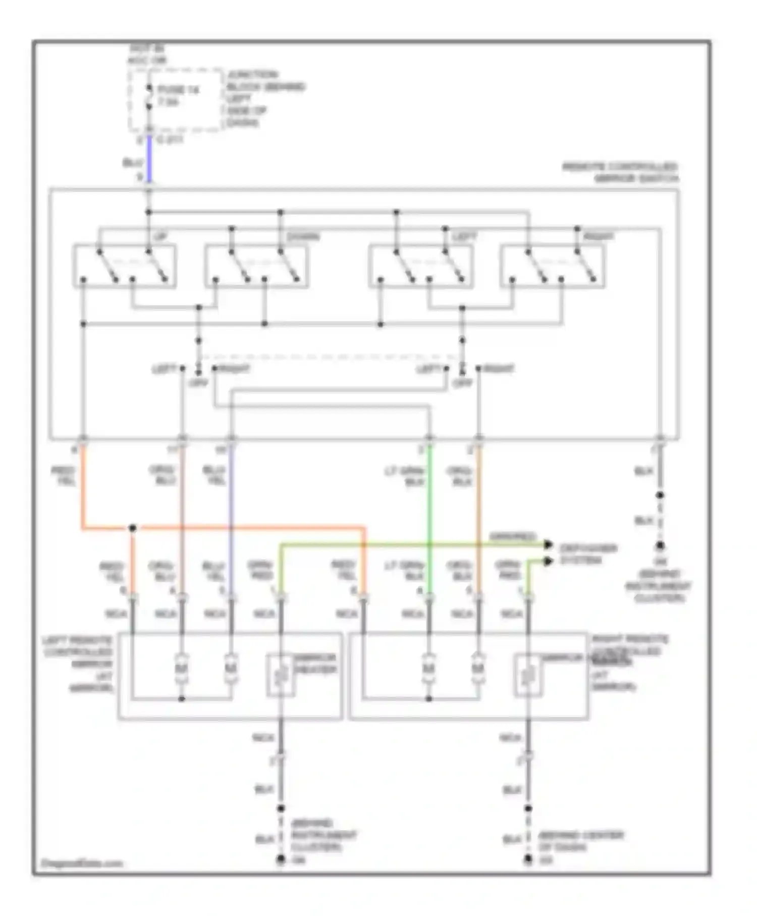 Galant Mitsubishi IX facelift (2006-2009): Power mirror circuit