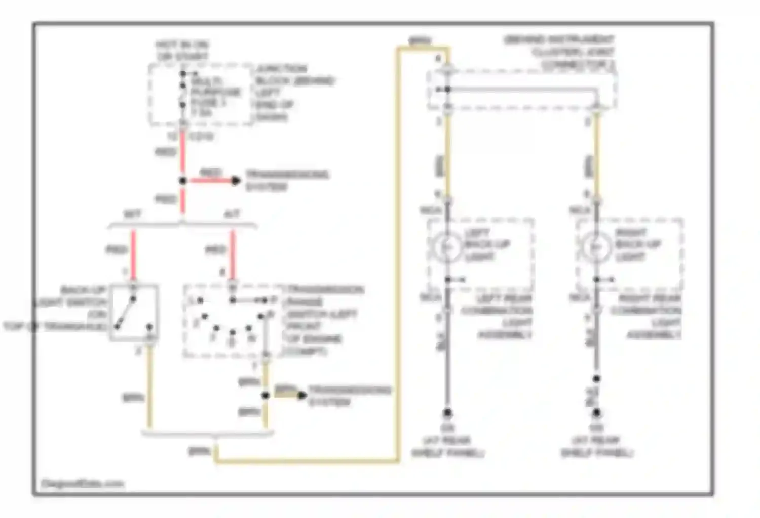 Lancer Mitsubishi IX (2000-2007): Back-up lamps circuit, except evolution