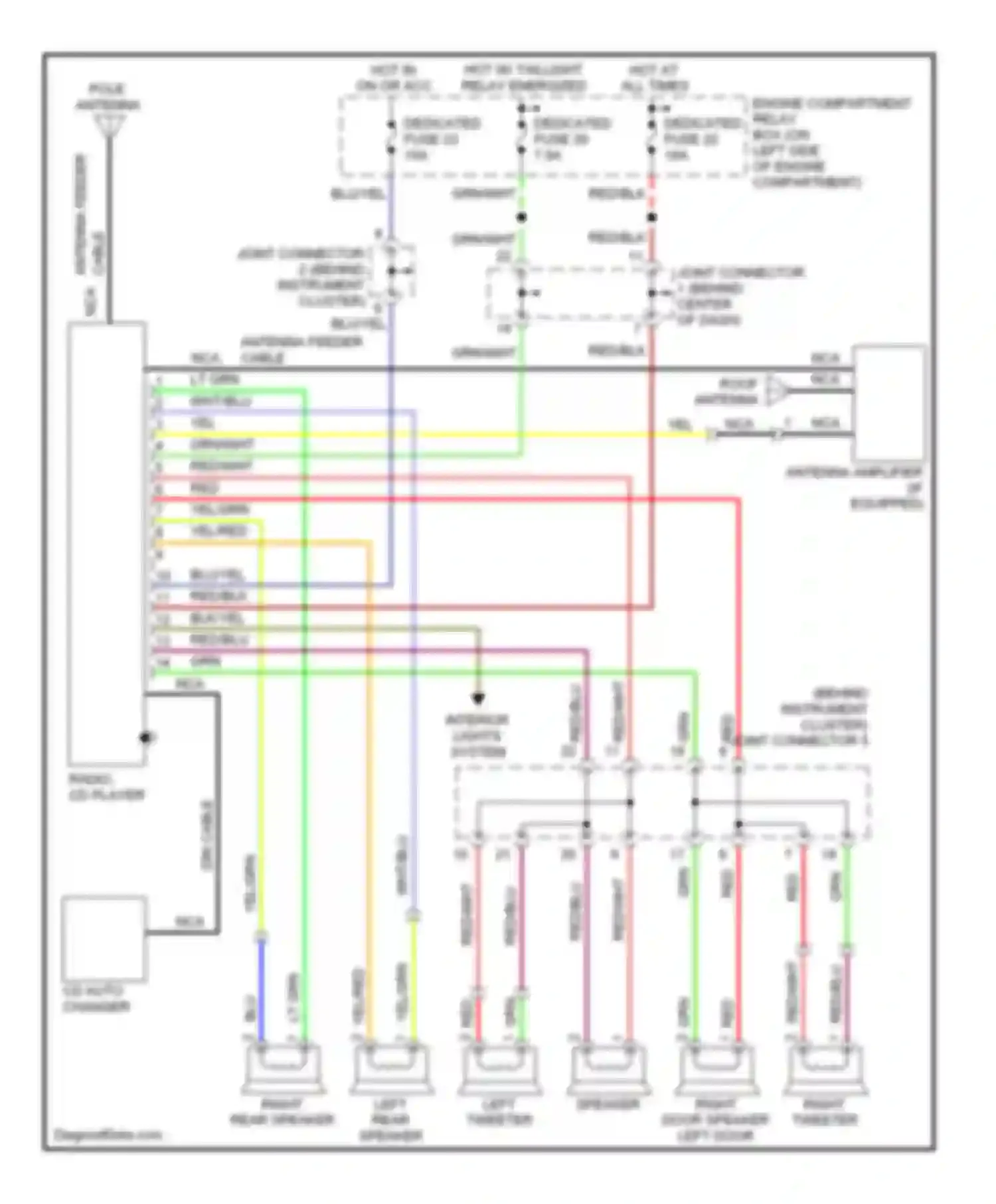 Lancer Mitsubishi IX (2000-2007): 6-speaker system circuit, except evolution without amplifier