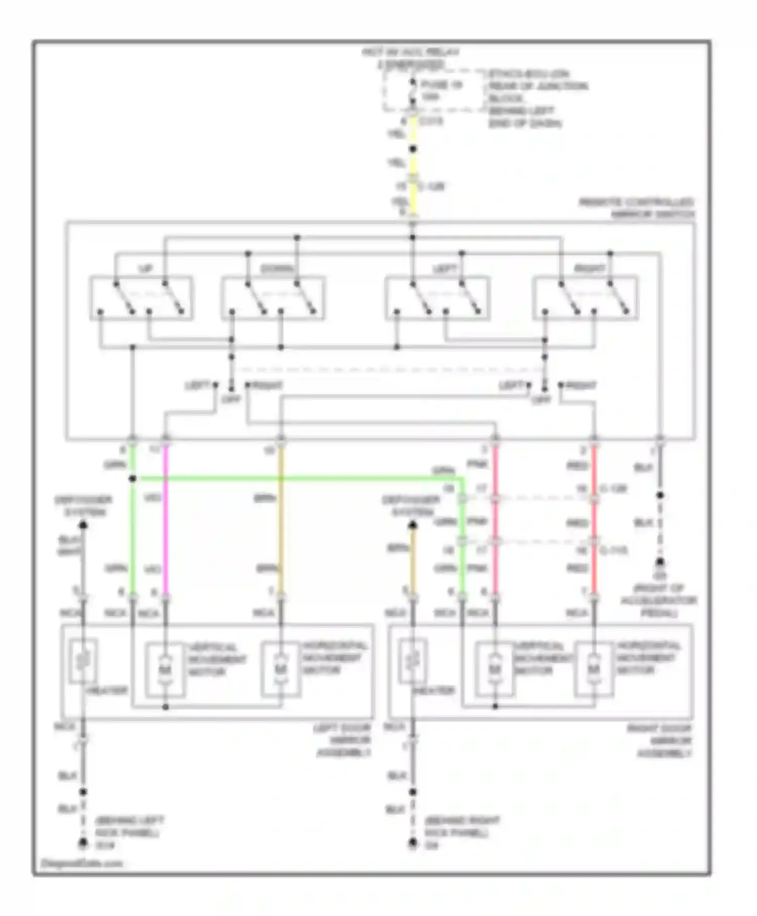 Lancer Mitsubishi X facelift (2011-2015): Power mirror circuit, except evolution