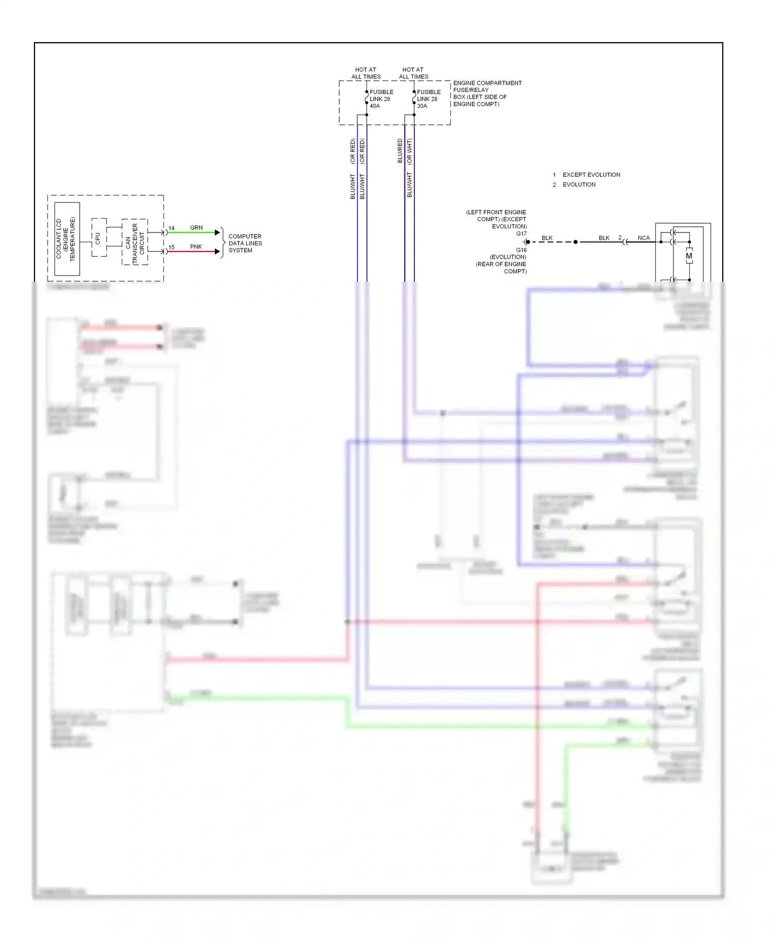 Mitsubishi Lancer X facelift (2011-2015) (left front engine compt) (except evolution) wiring diagram  (2 of 2)