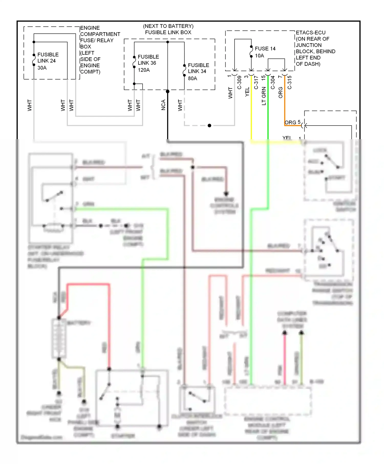 Mitsubishi Lancer X (2007-2010) (under right front (left kick panel) side engine compt) wiring diagram  (1 of 1)