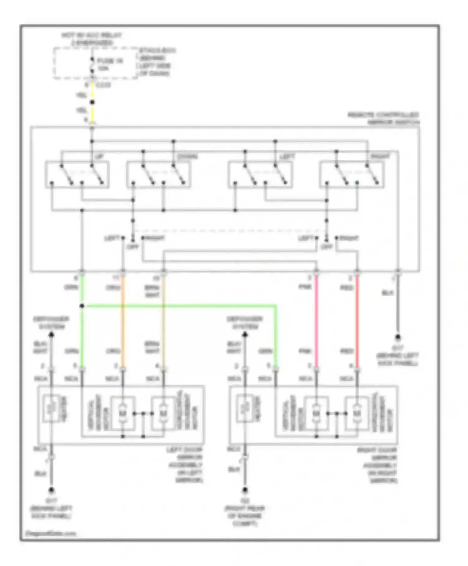 Wiring diagram remote controlled mirror switch for Mitsubishi Outlander II (2005-2009) (1 of 1)