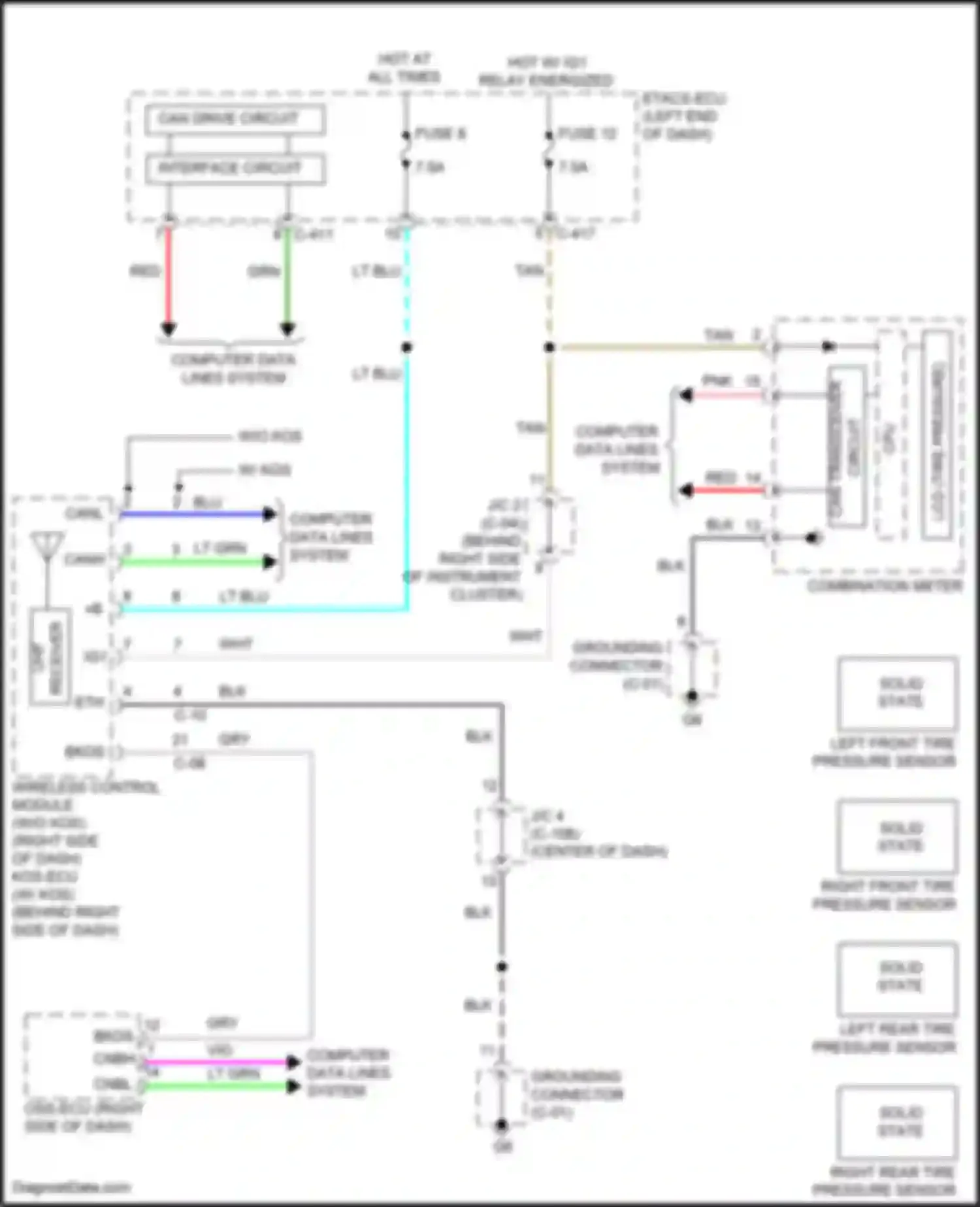 Wiring diagram right rear tire pressure sensor for Mitsubishi RVR III facelift 3 (2019-2024) (1 of 1)