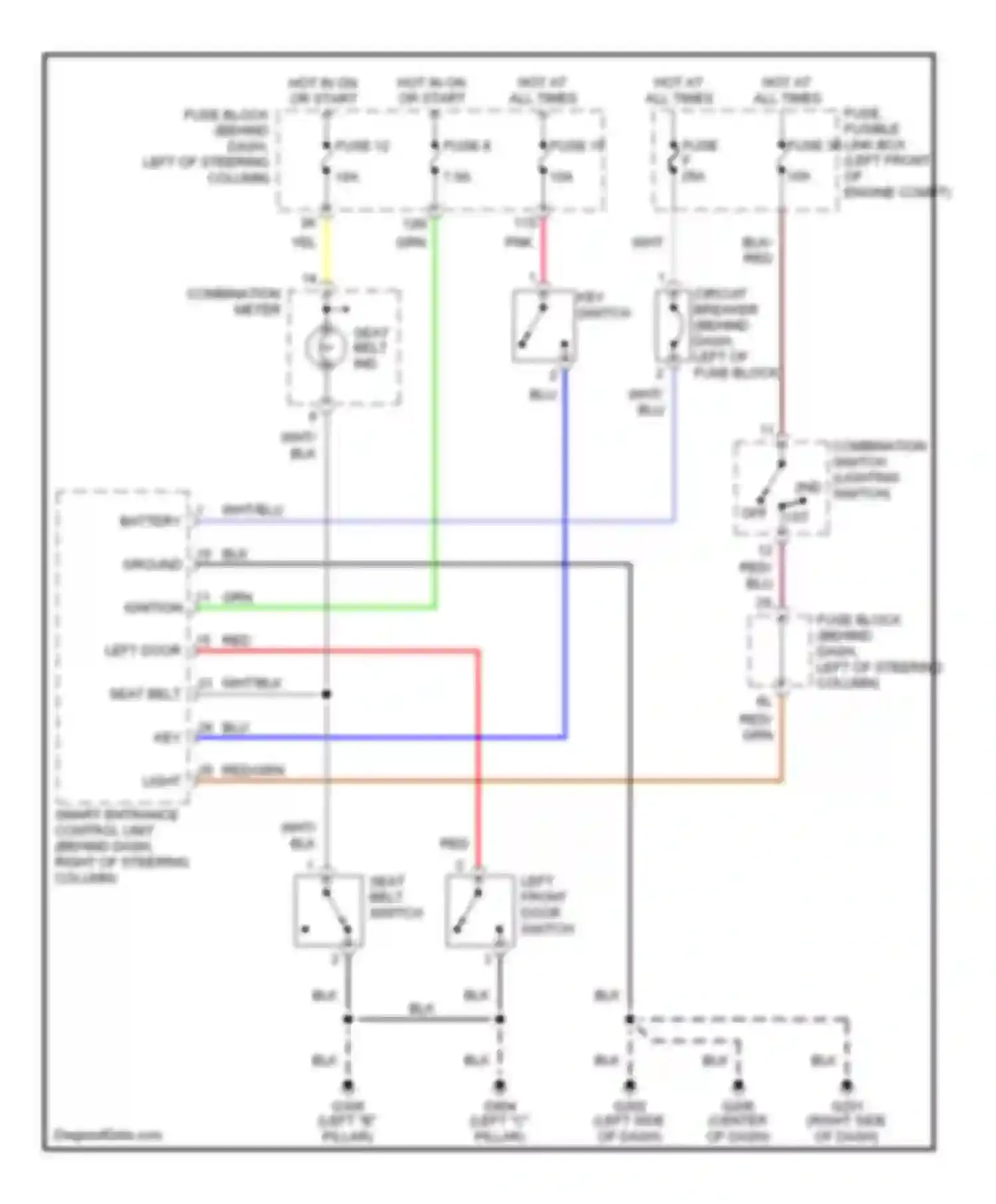 200SX Nissan S14 (1993-2000): Warning system circuits, with door locks