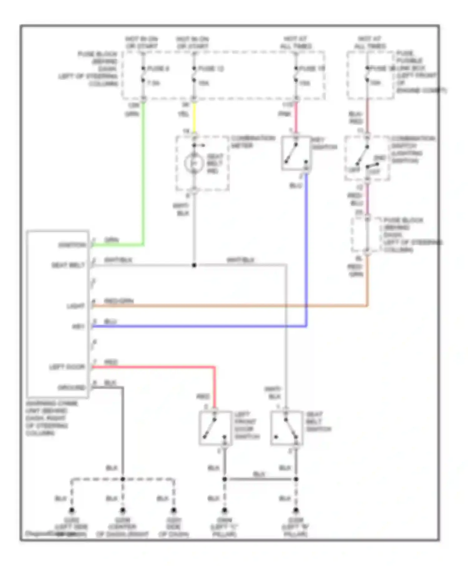 200SX Nissan S14 (1993-2000): Warning system circuits, without door locks