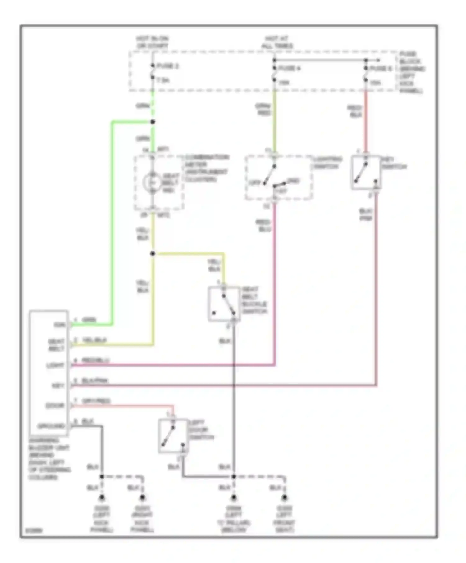 240SX Nissan S14 (1994-1999): Warning system circuits, without door locks