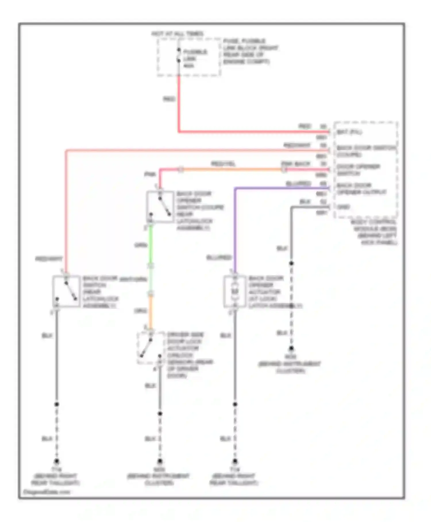 Wiring diagram back door opener output for Nissan 350Z I facelift (2005-2009) (1 of 1)