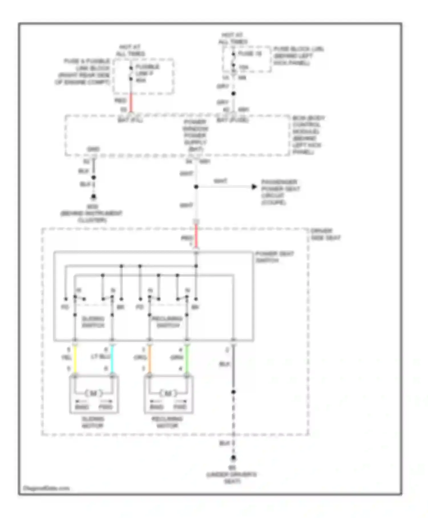 Wiring diagram sliding reclining switch switch for Nissan 350Z I facelift (2005-2009) (1 of 1)